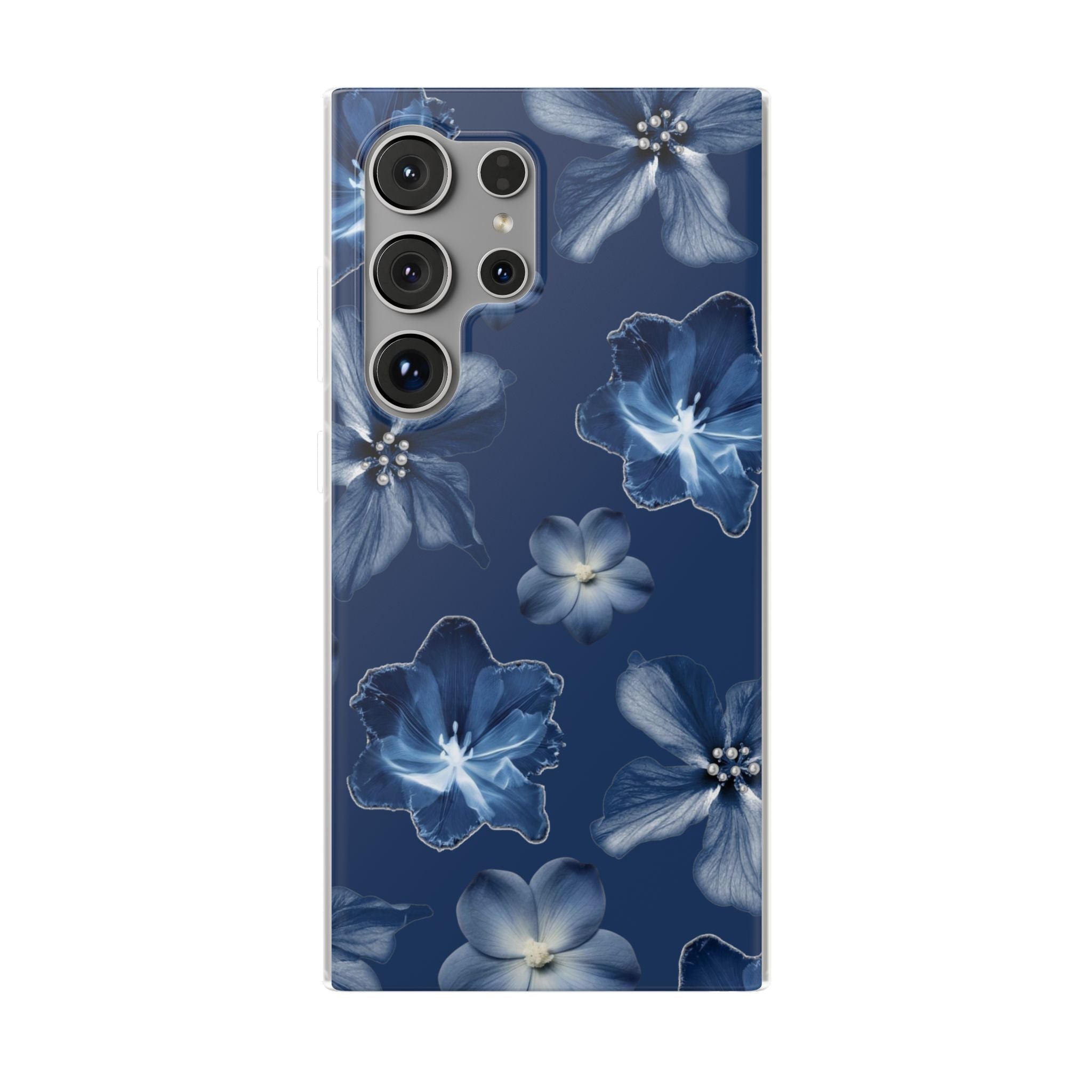 Floral Blue Phone Case — Navy Watercolor Blossom Flexi Case