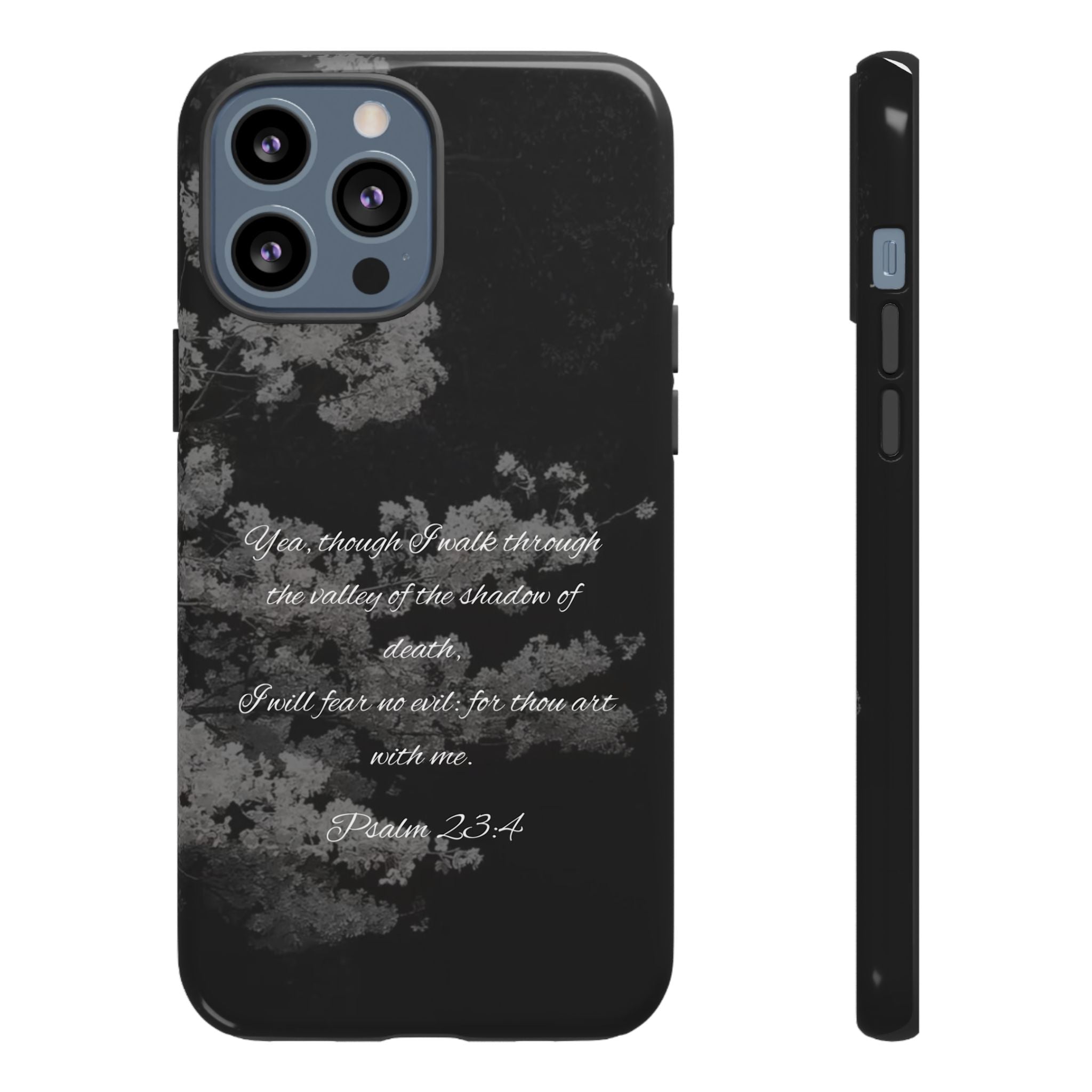 Bible Verse Phone Case — Psalm 23:4 Comfort Black Protective Cover
