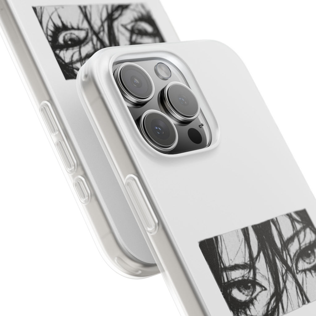 Anime Eyes Illustration Phone Case - Moody Black & White Flexi Case