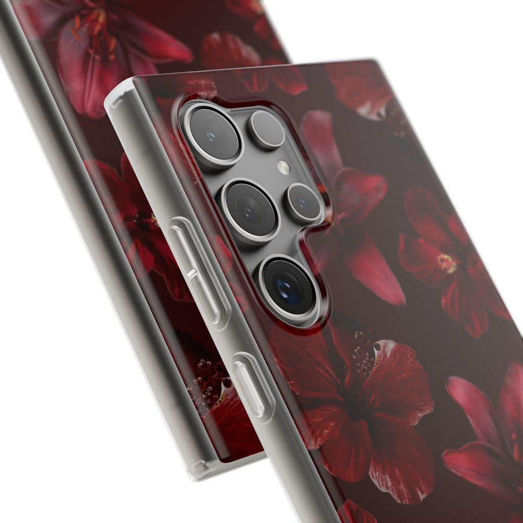 Red Floral Flexi Phone Case – Dark Burgundy Lily Pattern