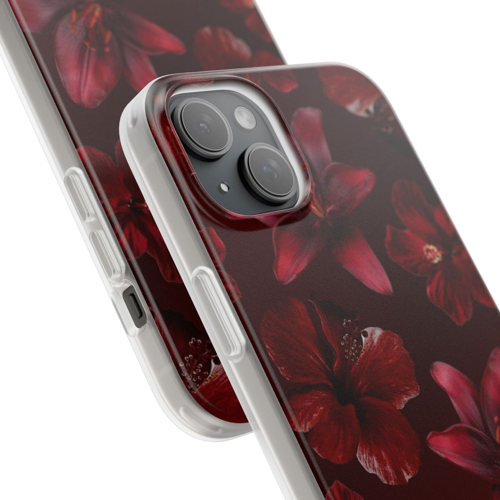 Red Floral Flexi Phone Case – Dark Burgundy Lily Pattern