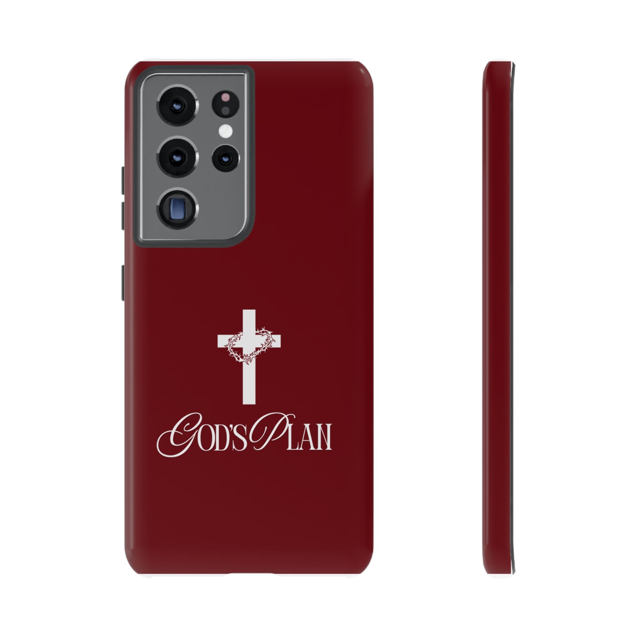 God's Plan — Christian Tough Phone Case | Cross Faith Burgundy Cover