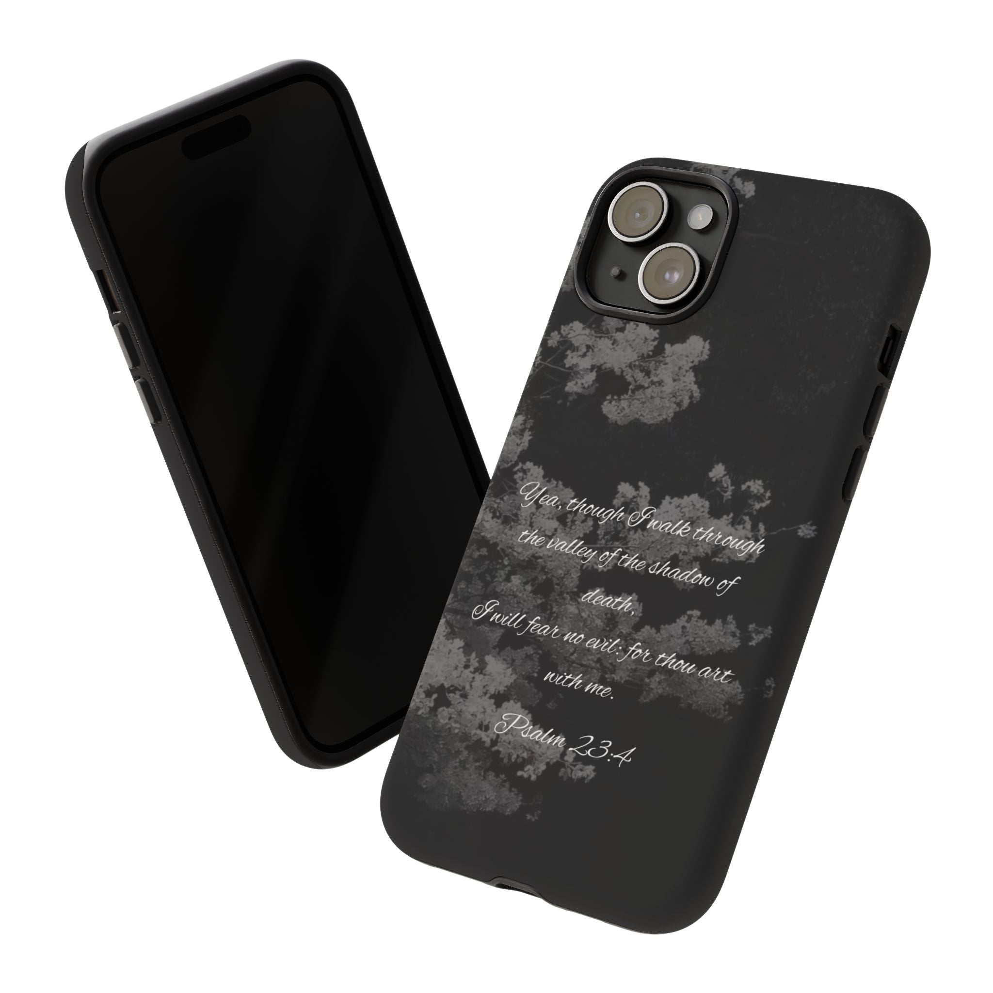 Bible Verse Phone Case — Psalm 23:4 Comfort Black Protective Cover