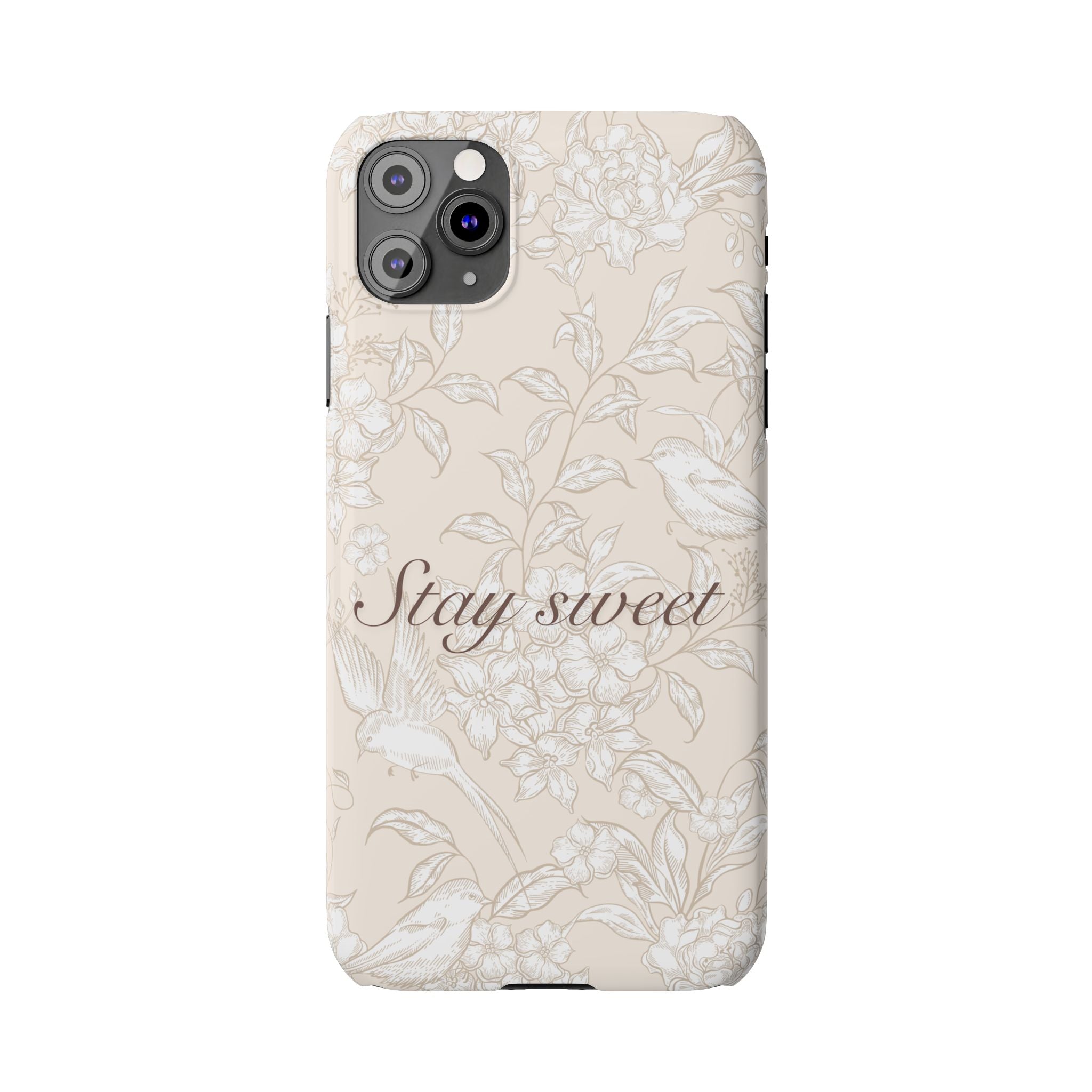 Stay Sweet Floral Slim Phone Case — Beige Bird & Blossom Protective Cover