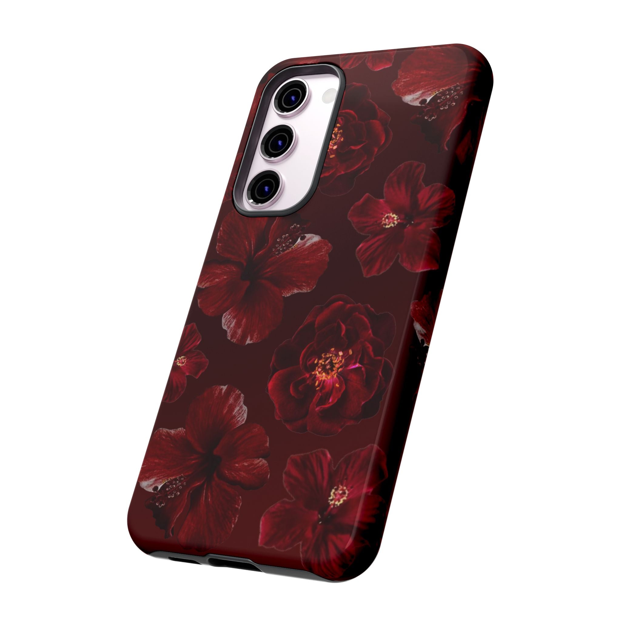 Dark Red Floral Phone Case – Protective Tough Case with Burgundy Roses