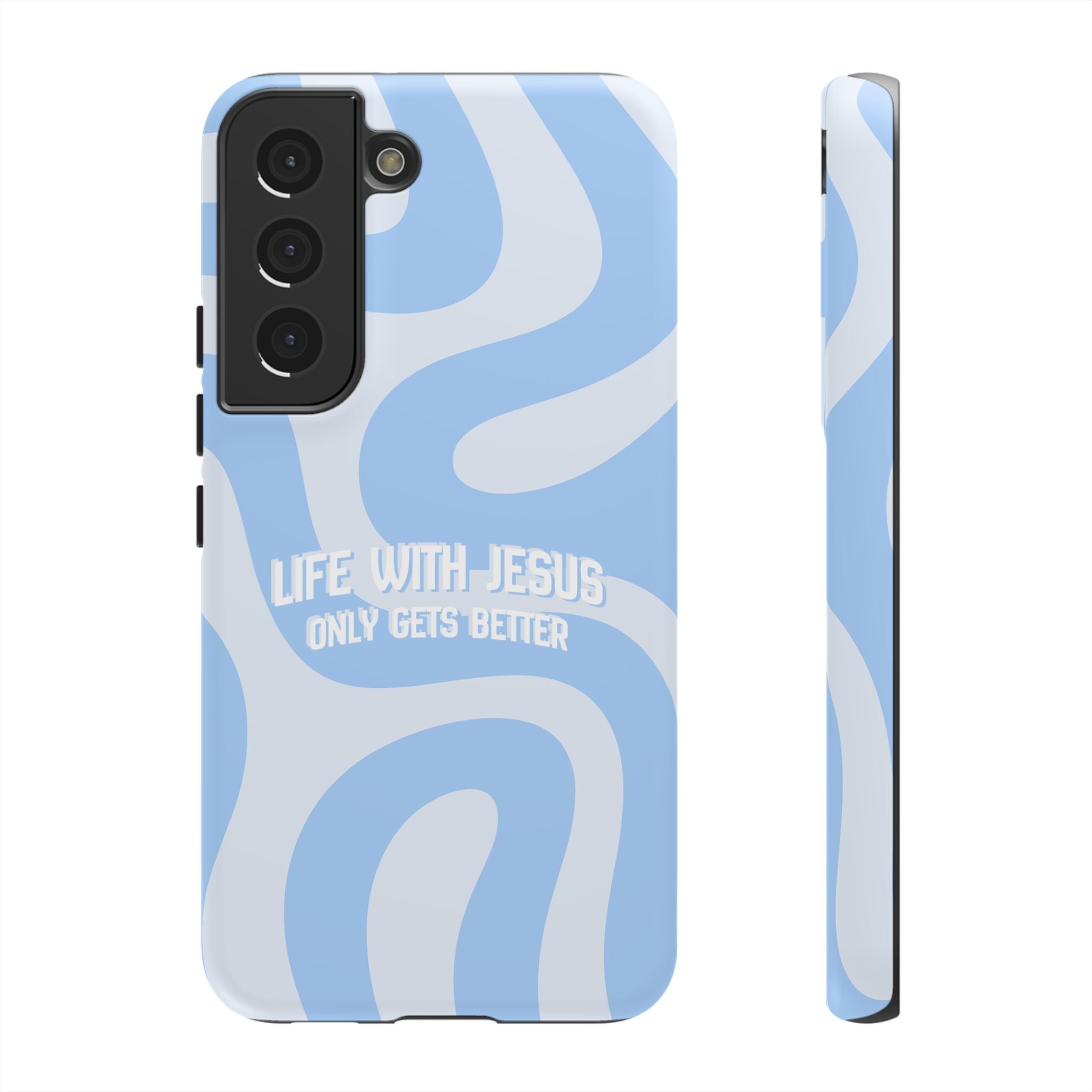 Blue Swirl Phone Case - "Life With Jesus Only Gets Better" Christian iPhone Cover