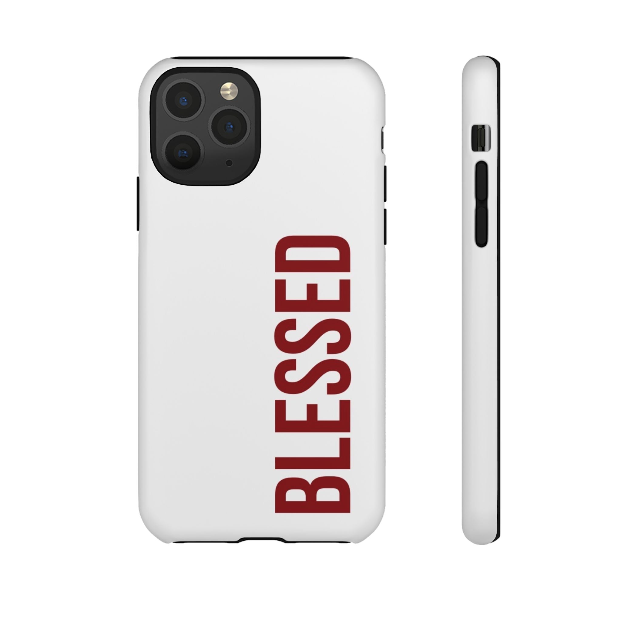 Blessed Vertical Phone Case — Protective Slim iPhone Cover with Red 'BLESSED' Text