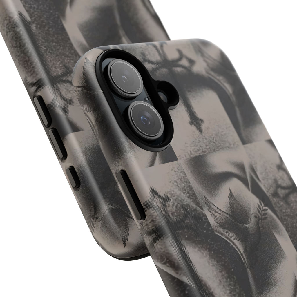 Gothic Cross & Dove Phone Case — Moody Checkerboard Protective Case