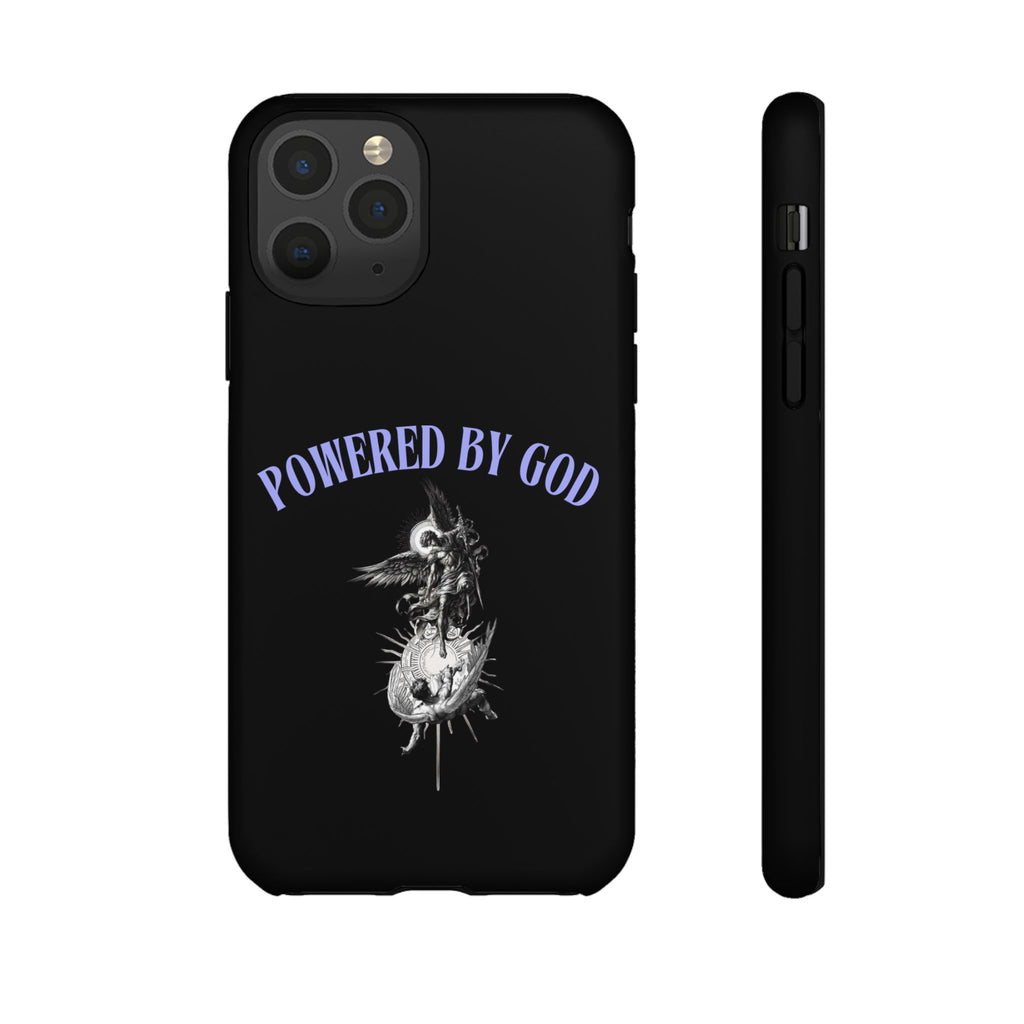 Phone Case — "Powered by God" Black Protective Case with Angelic Skull Design