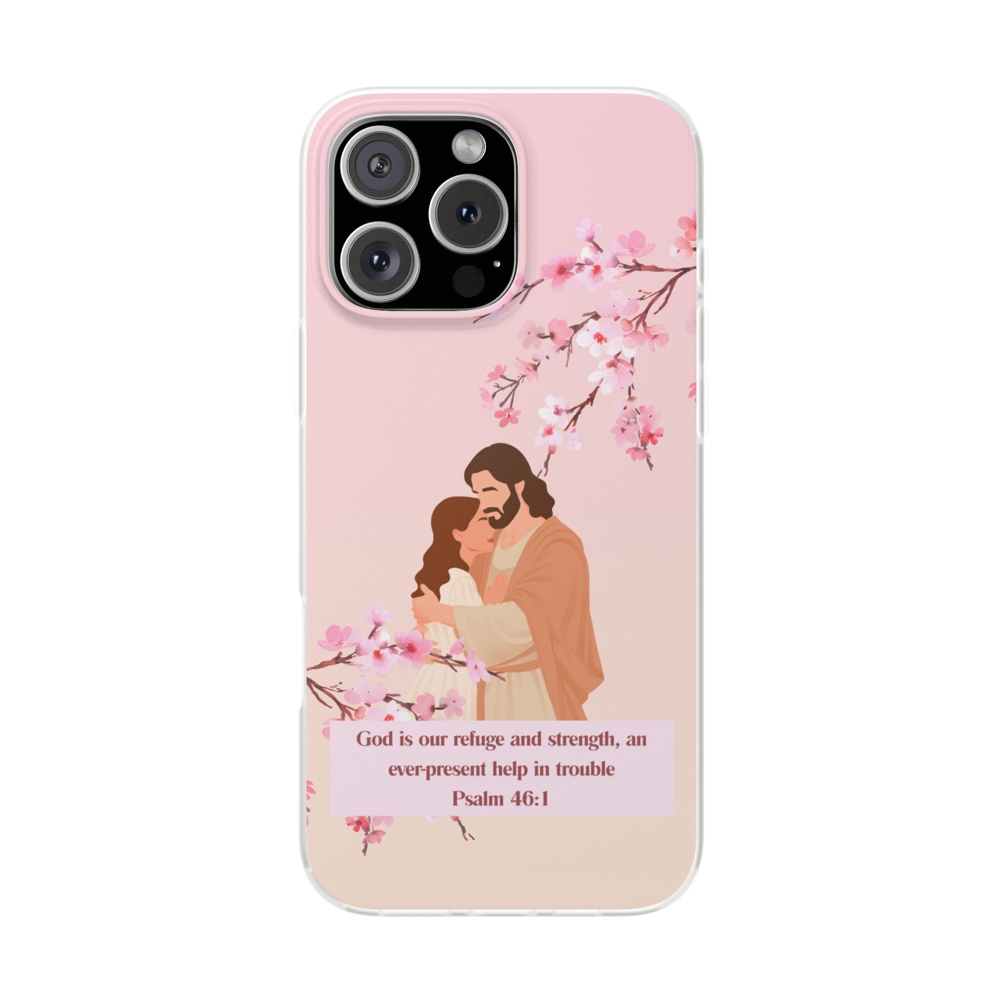 God Is Our Refuge – Psalm 46:1 Cherry Blossom Christian Flexi Phone Case