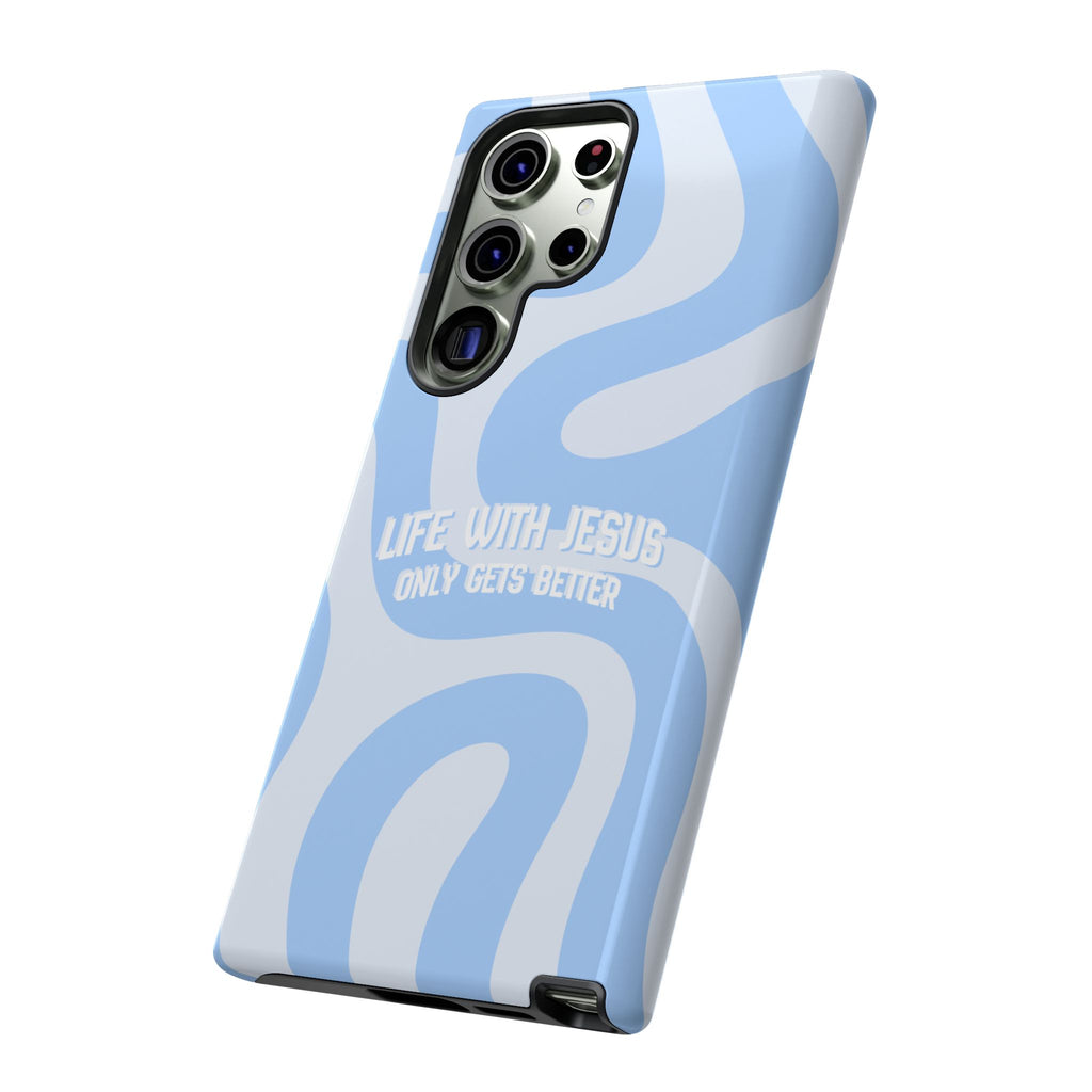 Blue Swirl Phone Case - "Life With Jesus Only Gets Better" Christian iPhone Cover