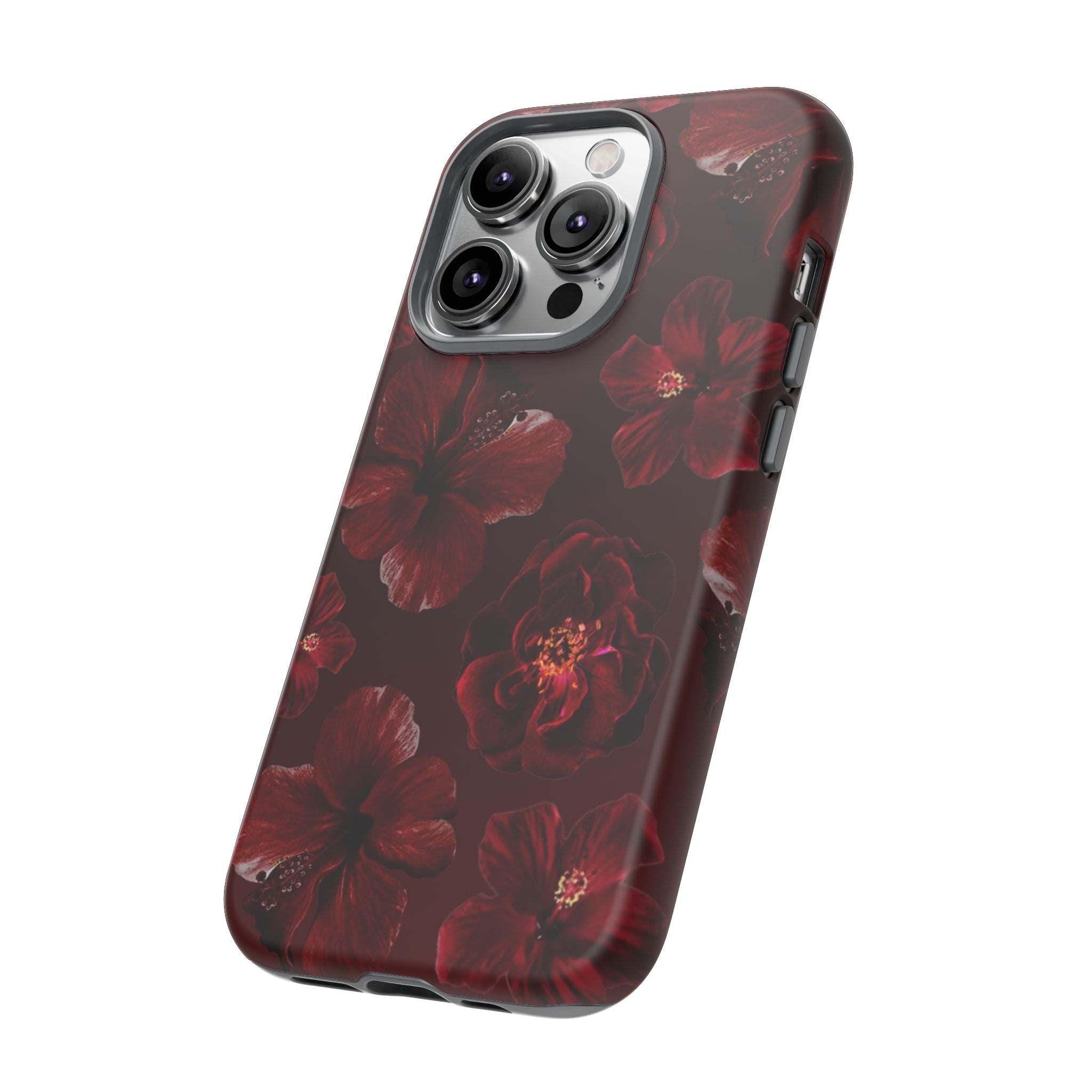 Dark Red Floral Phone Case – Protective Tough Case with Burgundy Roses