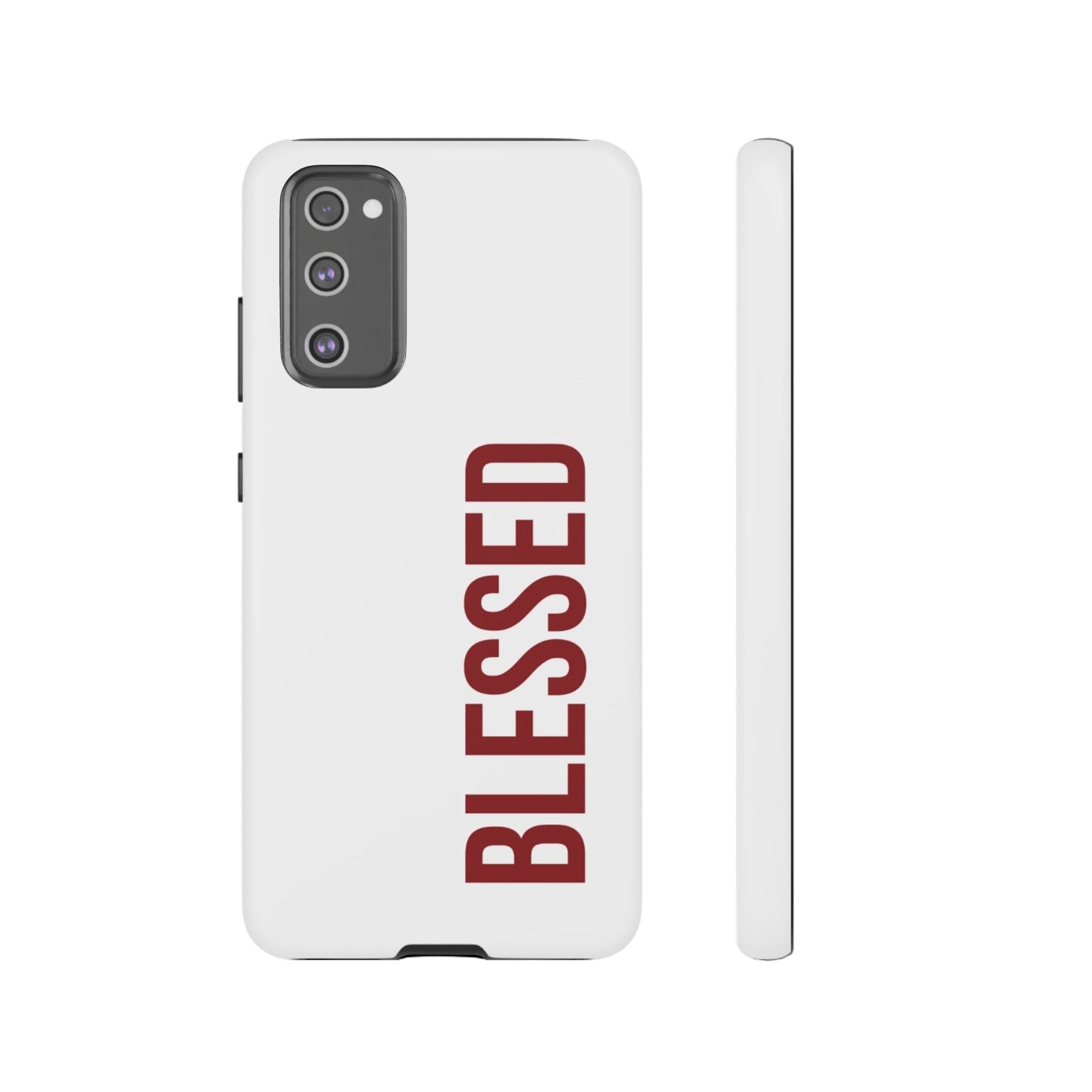 Blessed Vertical Phone Case — Protective Slim iPhone Cover with Red 'BLESSED' Text