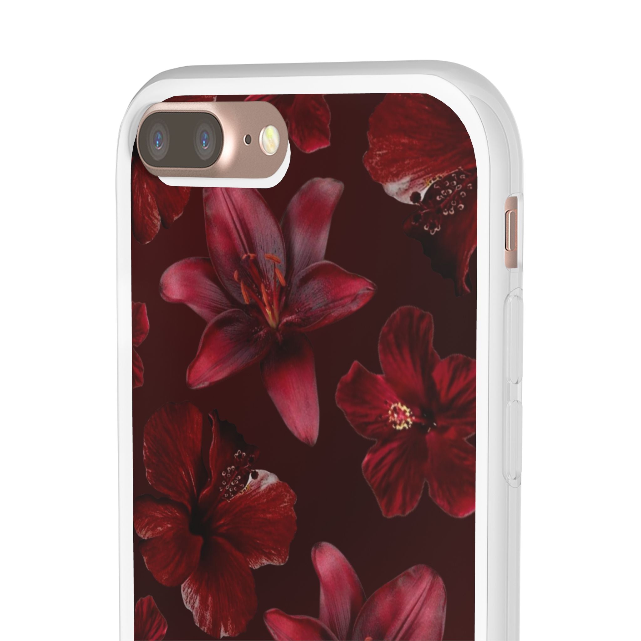 Red Floral Flexi Phone Case – Dark Burgundy Lily Pattern