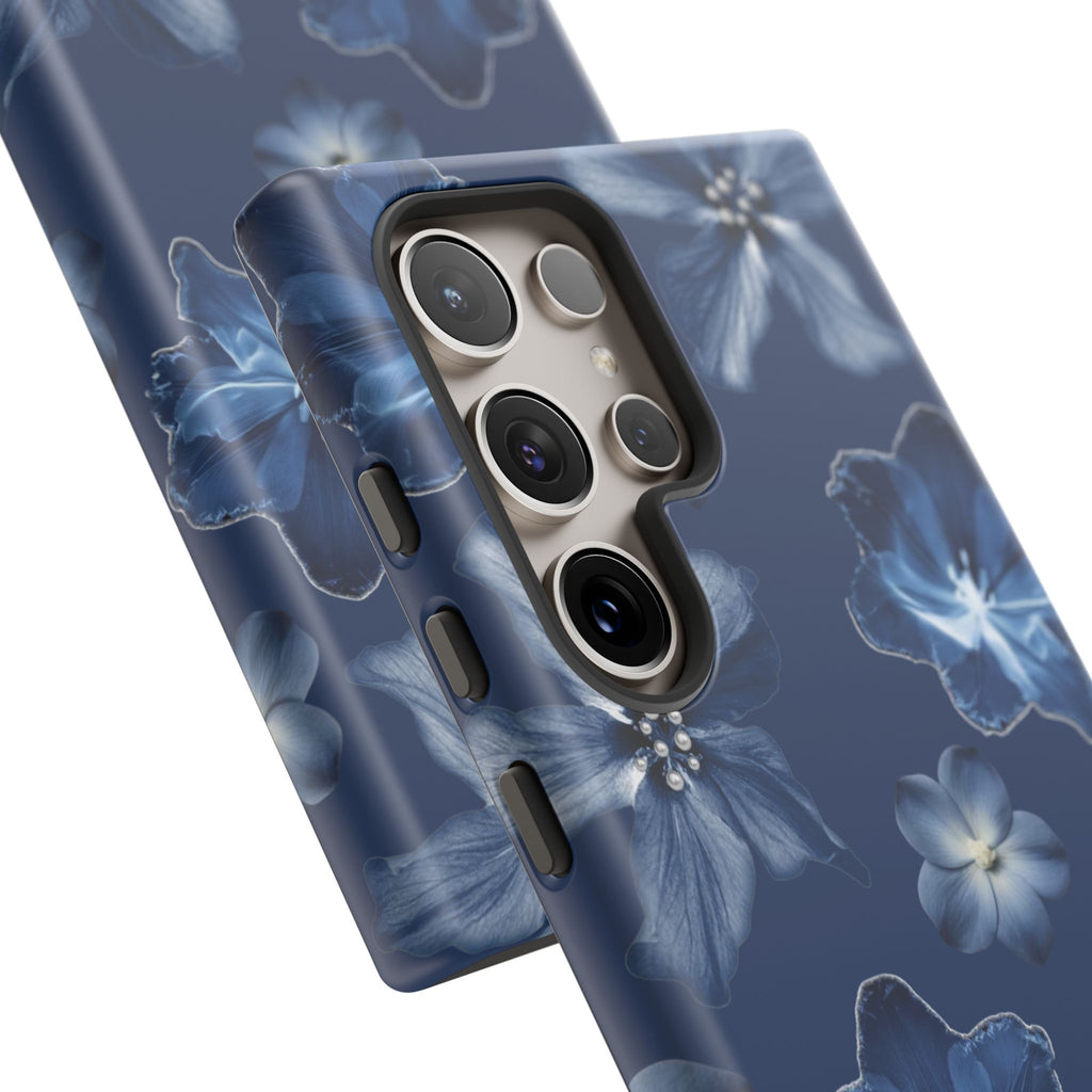 Navy Floral Tough Phone Case — Blue Bloom Protective Cover