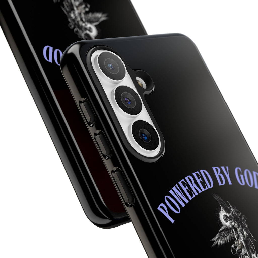 Phone Case — "Powered by God" Black Protective Case with Angelic Skull Design