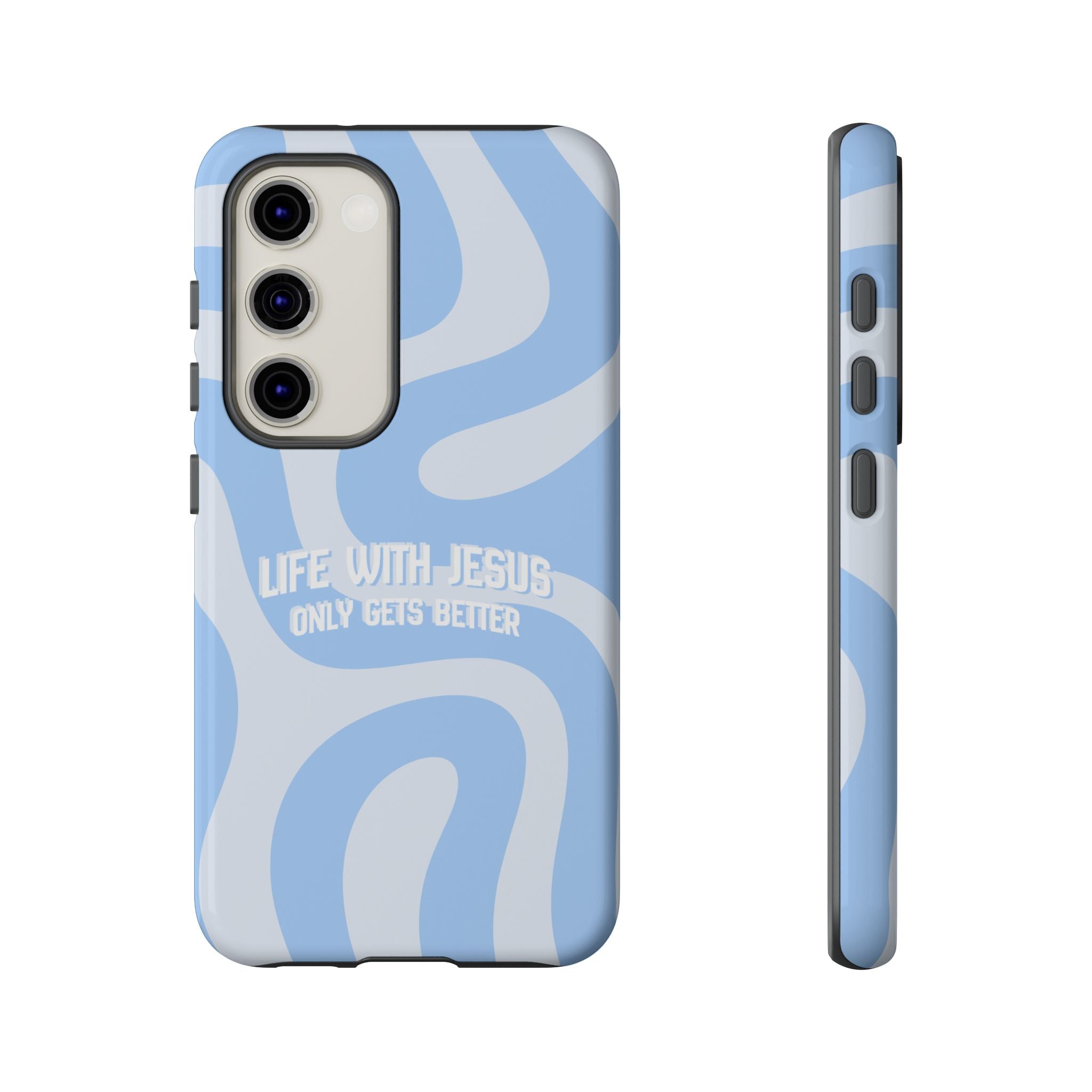Blue Swirl Phone Case - "Life With Jesus Only Gets Better" Christian iPhone Cover