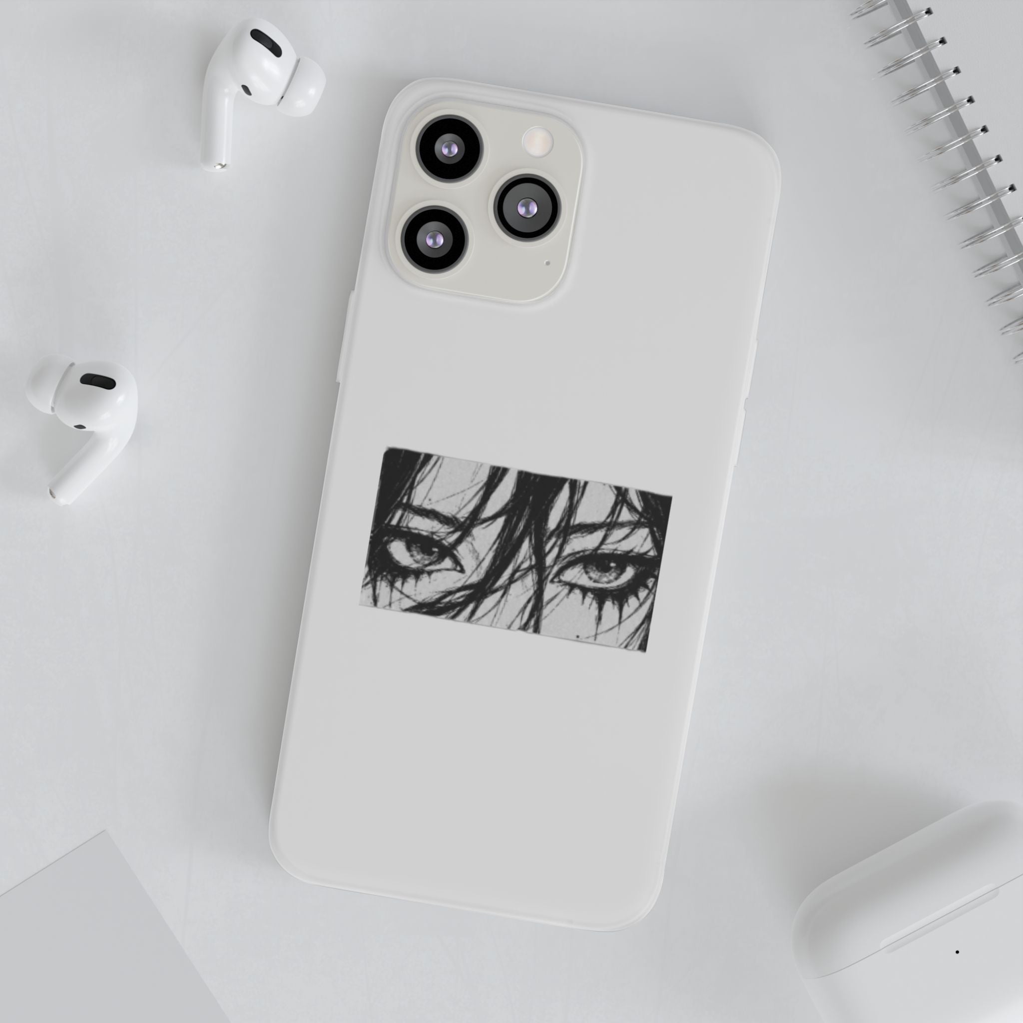 Anime Eyes Illustration Phone Case - Moody Black & White Flexi Case