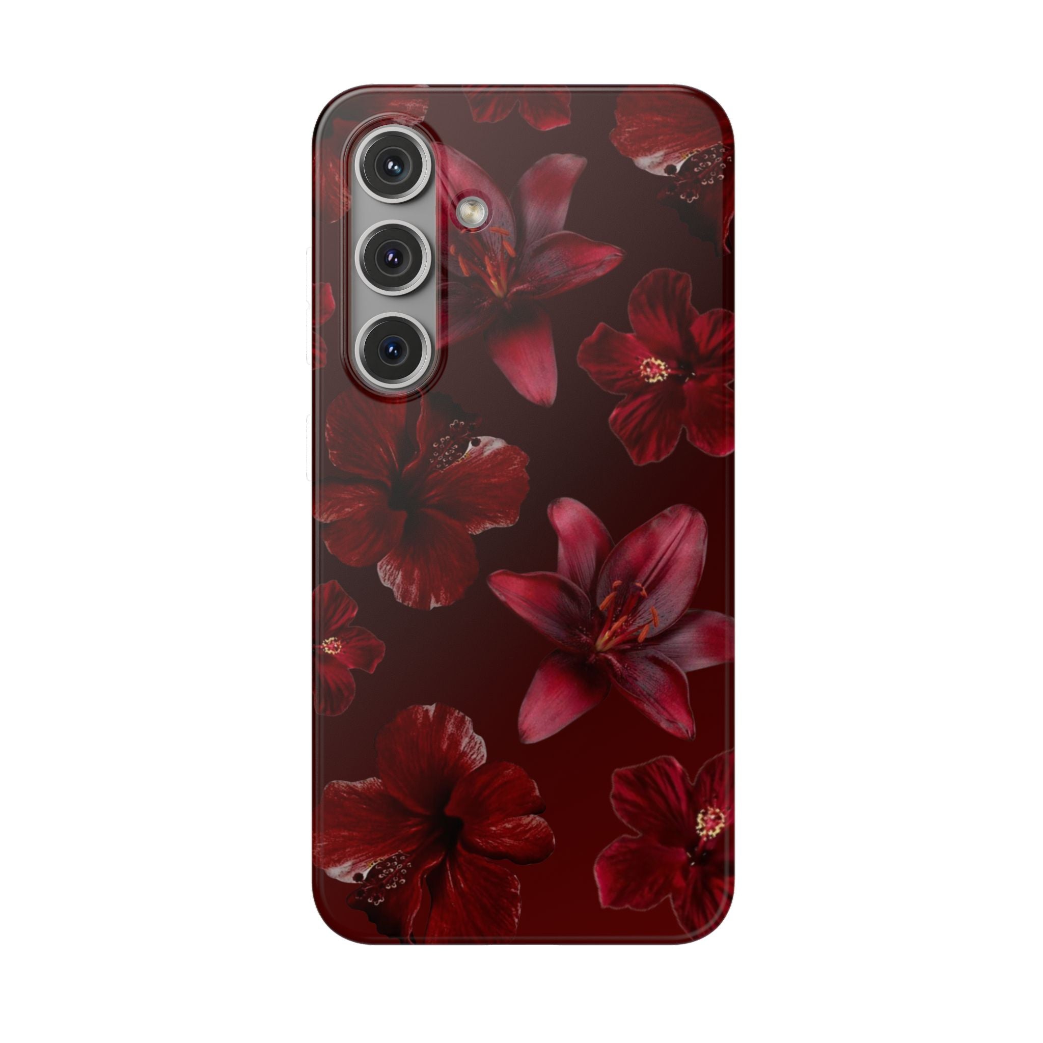 Red Floral Flexi Phone Case – Dark Burgundy Lily Pattern