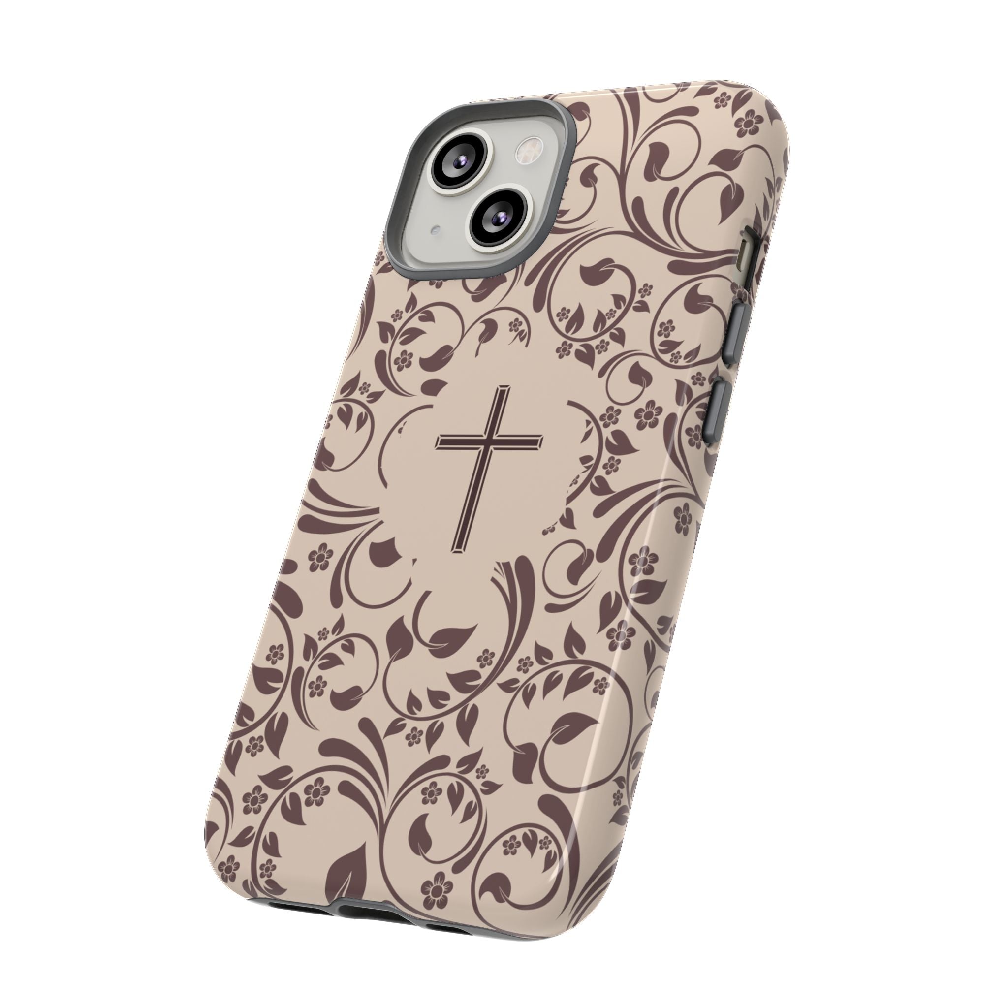 Christian Cross Floral Phone Case — Elegant Religious Protective Cover