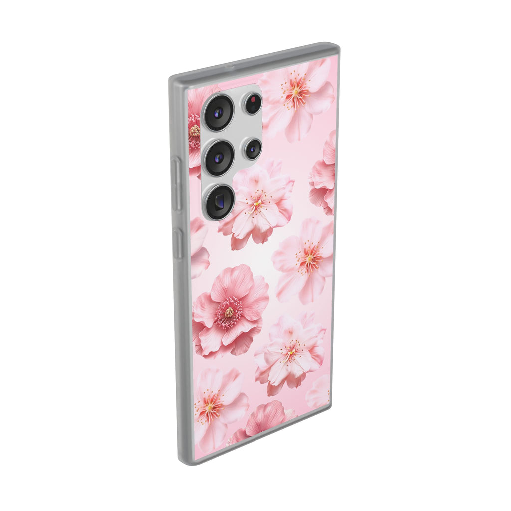 Pink Cherry Blossom Phone Case — Floral Slim Flexi Case for iPhone