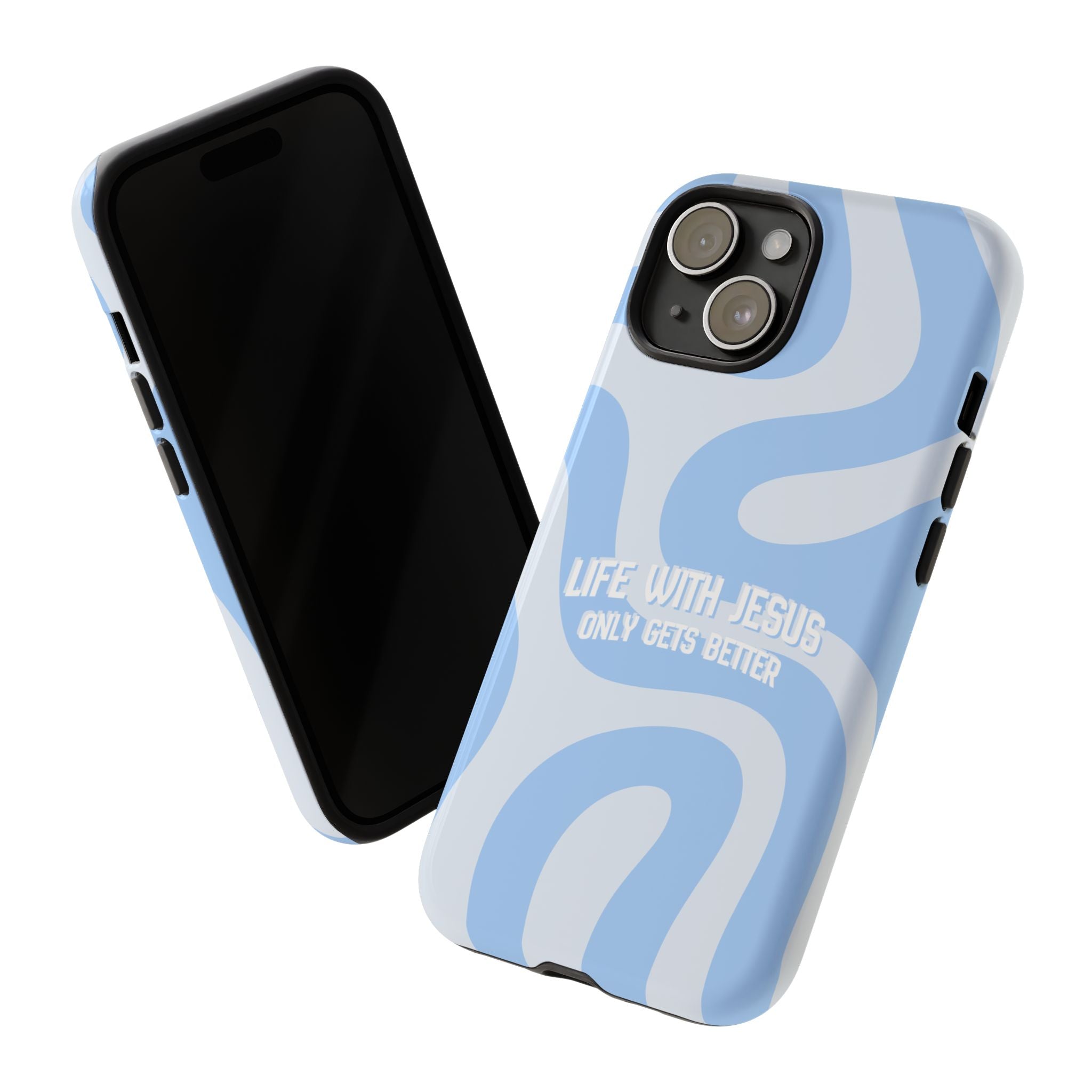 Blue Swirl Phone Case - "Life With Jesus Only Gets Better" Christian iPhone Cover