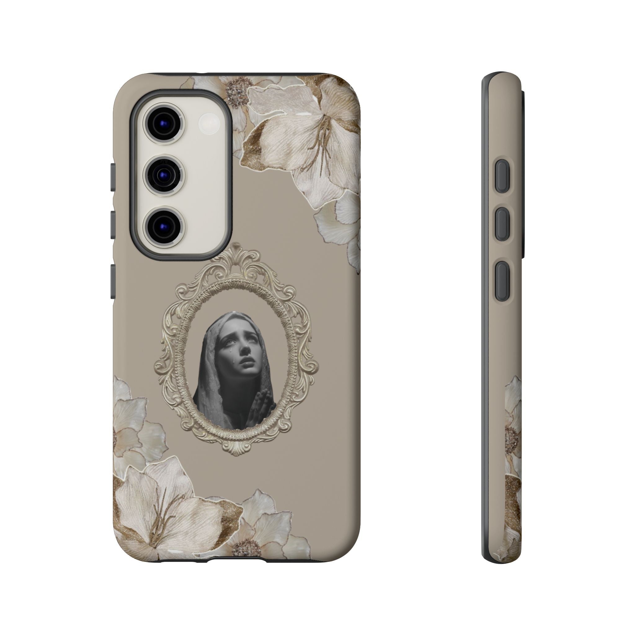 Vintage Floral Phone Case with Sacred Madonna Portrait