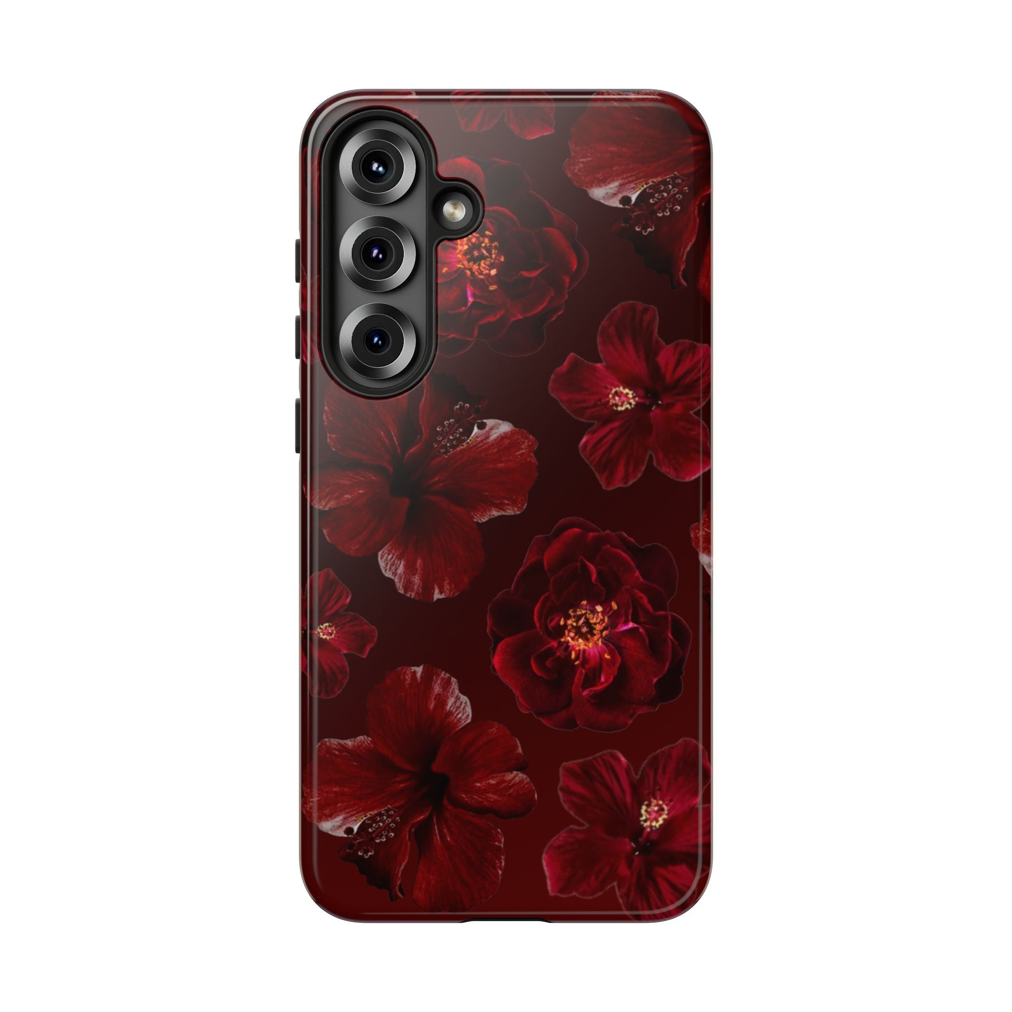 Dark Red Floral Phone Case – Protective Tough Case with Burgundy Roses