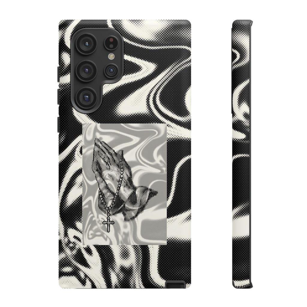 Praying Hands Phone Case – Black White Marble Spiritual Design