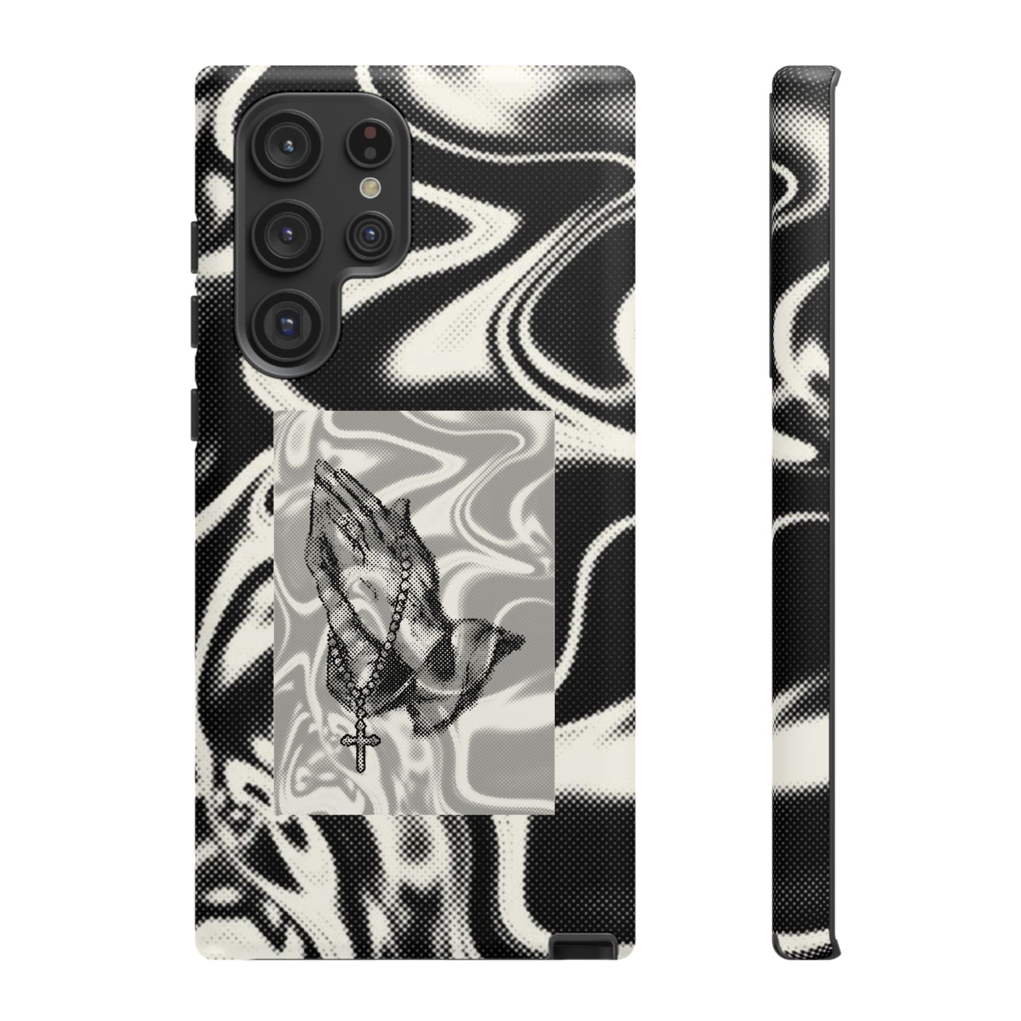 Praying Hands Phone Case – Black White Marble Spiritual Design