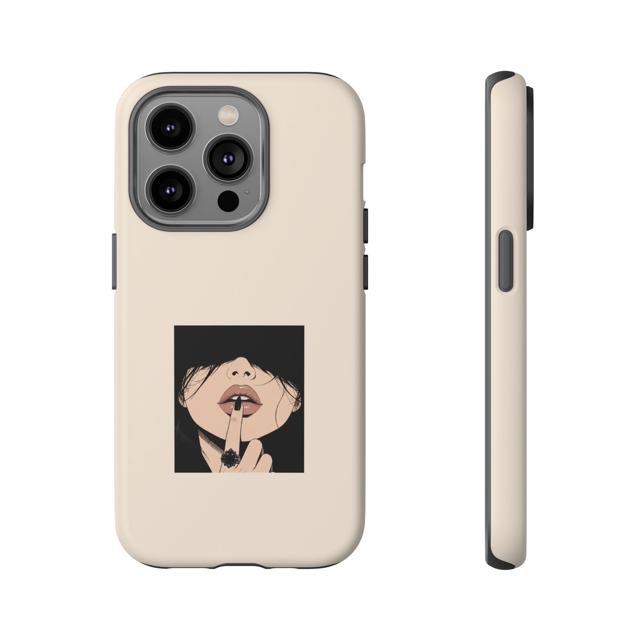 Minimal Anime Girl Shh Design, Edgy Aesthetic Protective Cover