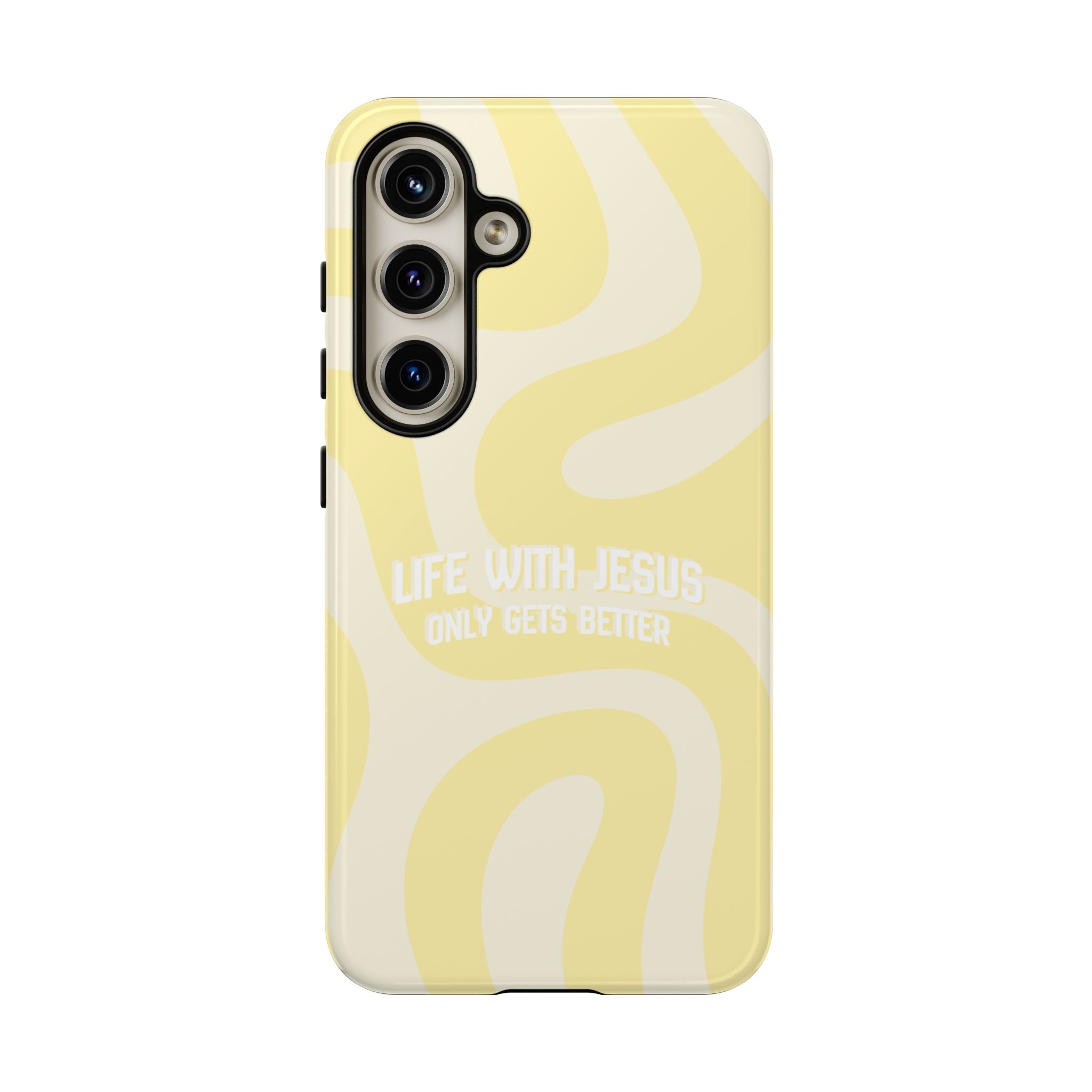 Yellow Swirl Phone Case - "Life With Jesus Only Gets Better" Christian iPhone Cover Tough Case