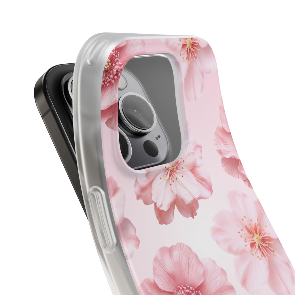 Pink Cherry Blossom Phone Case — Floral Slim Flexi Case for iPhone