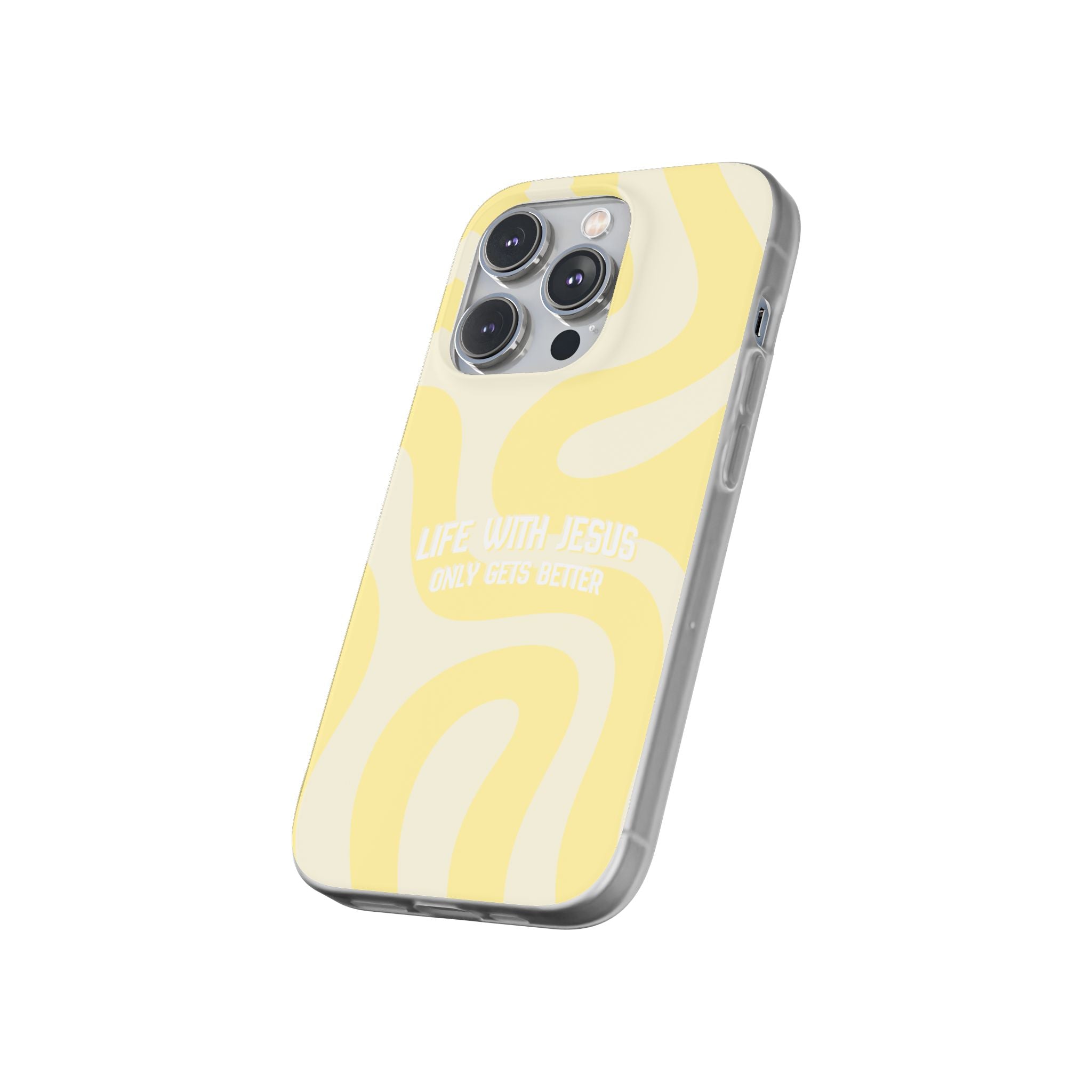 Christian Phone Case - "Life With Jesus Only Gets Better" Yellow Swirl Flexi Case