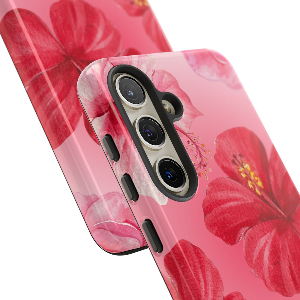 Hibiscus Pink Tough Phone Case — Floral Tropical Protective Cover