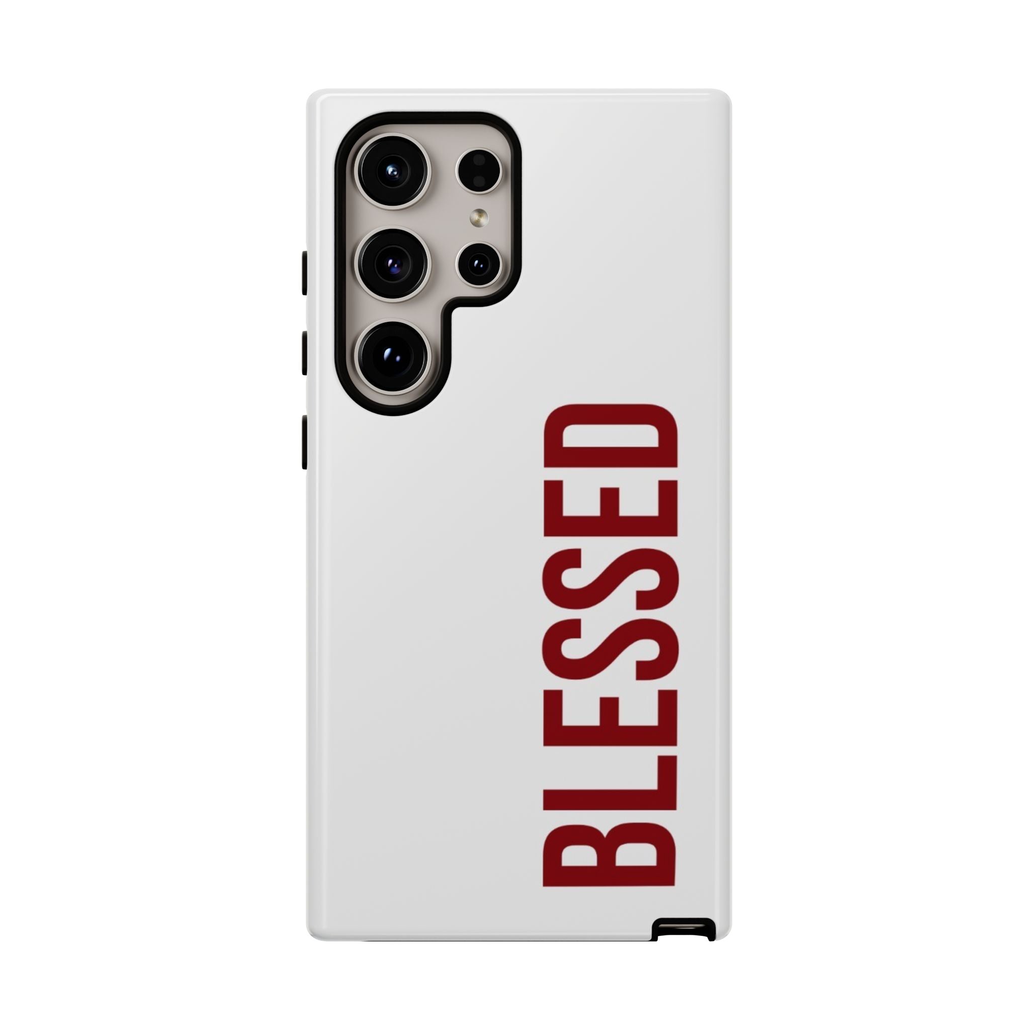 Blessed Vertical Phone Case — Protective Slim iPhone Cover with Red 'BLESSED' Text