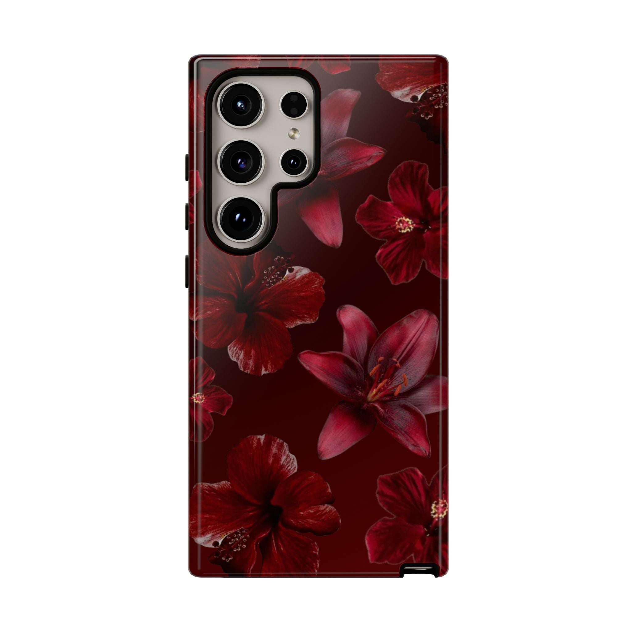 Tough Cases - Dark Red Floral Phone Case