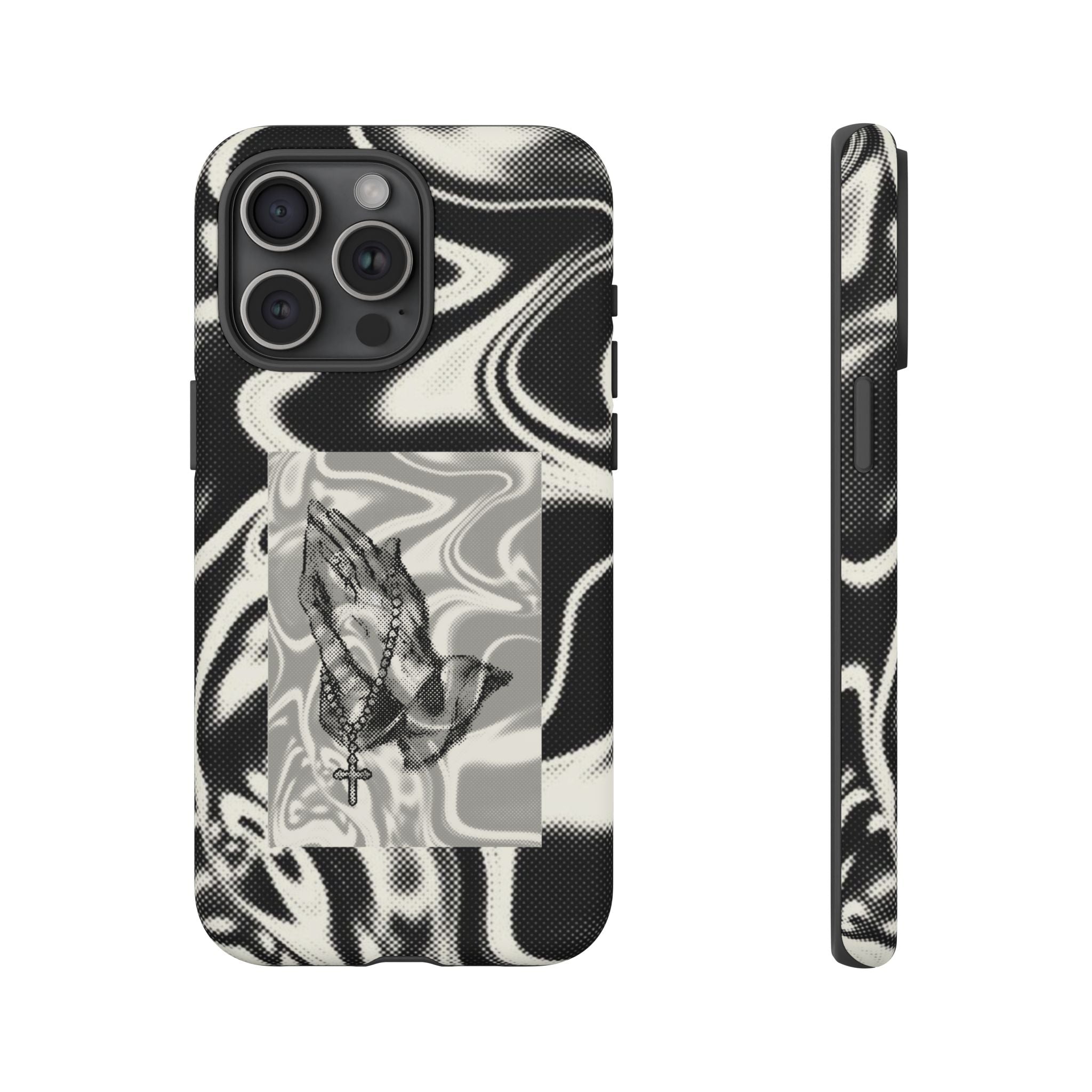 Praying Hands Phone Case – Black White Marble Spiritual Design