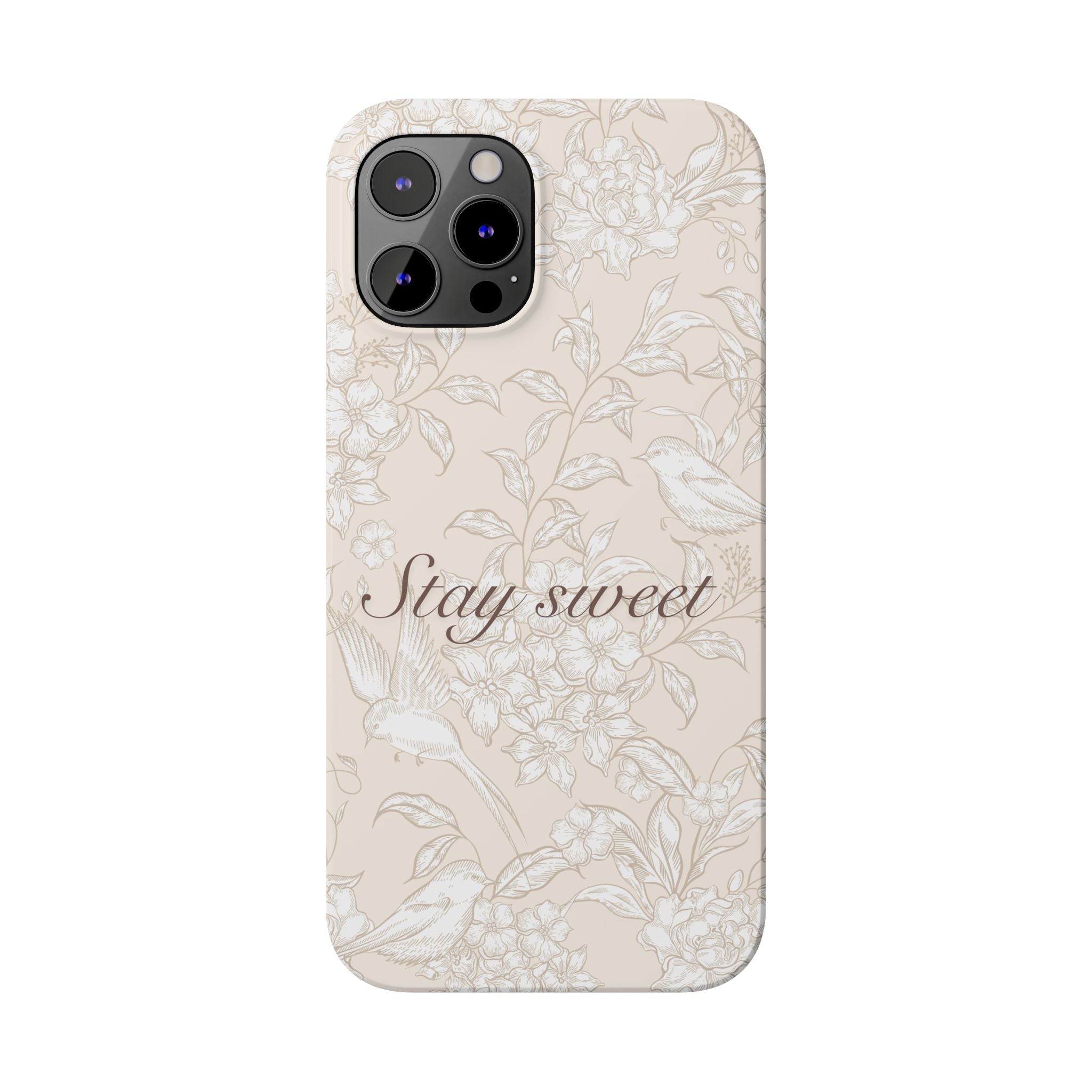 Stay Sweet Floral Slim Phone Case — Beige Bird & Blossom Protective Cover