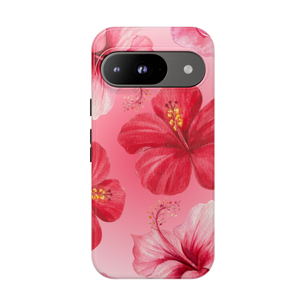 Hibiscus Pink Tough Phone Case — Floral Tropical Protective Cover