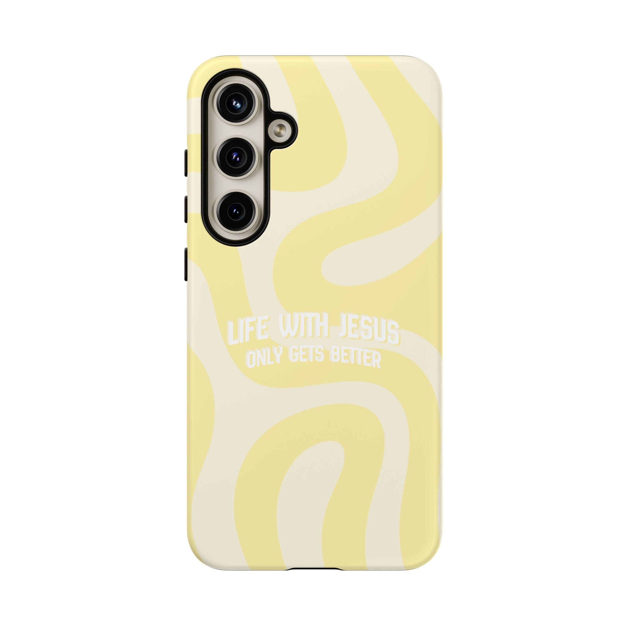 Yellow Swirl Phone Case - "Life With Jesus Only Gets Better" Christian iPhone Cover Tough Case