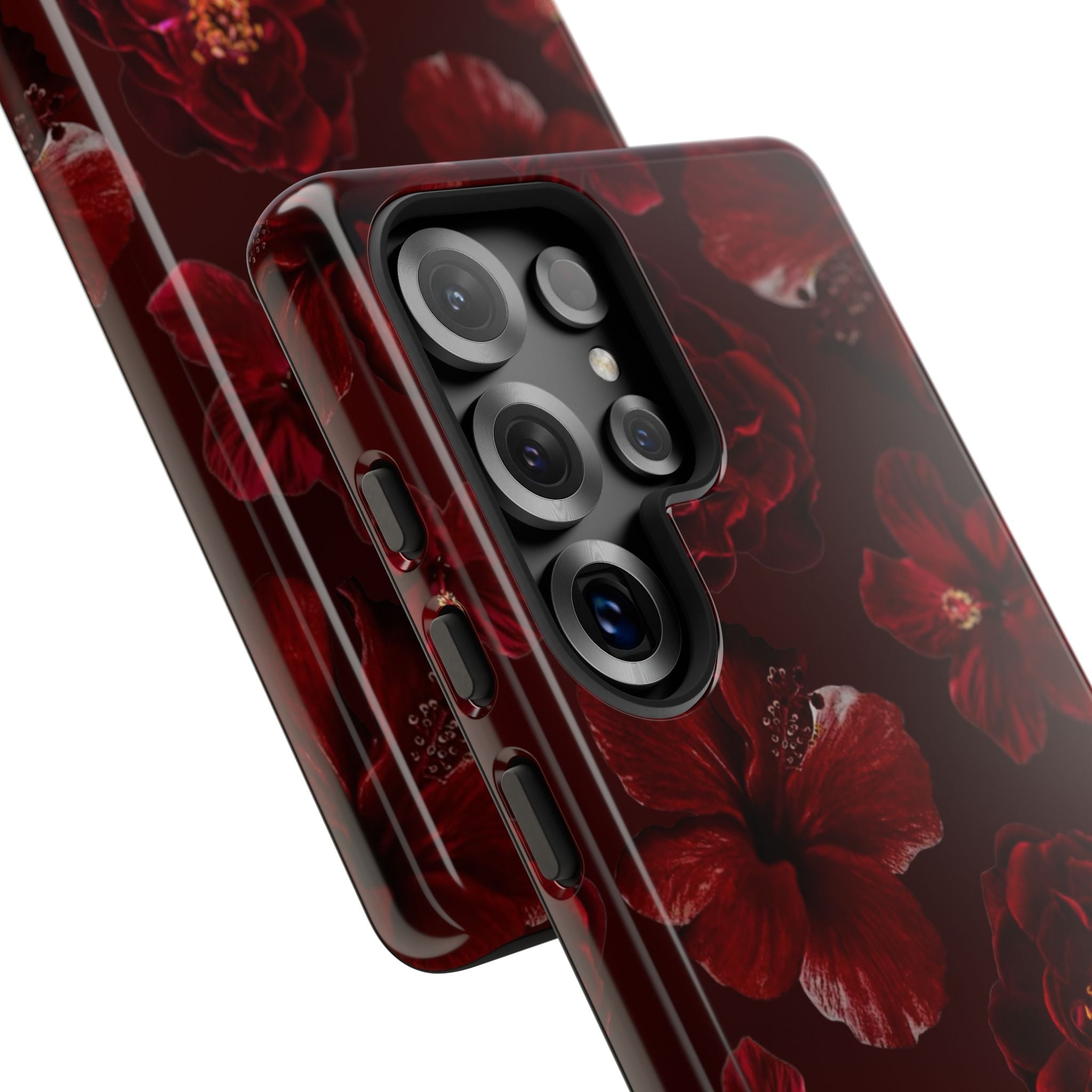 Dark Red Floral Phone Case – Protective Tough Case with Burgundy Roses