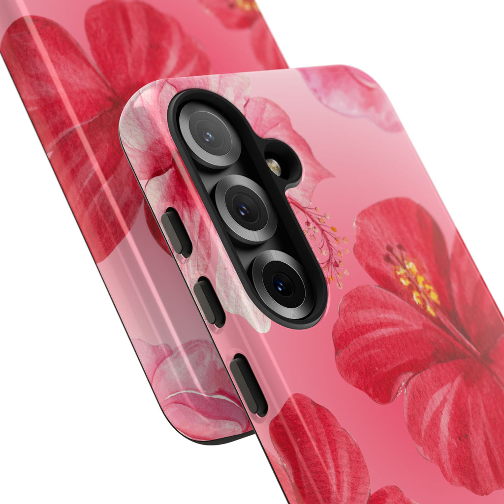 Hibiscus Pink Tough Phone Case — Floral Tropical Protective Cover