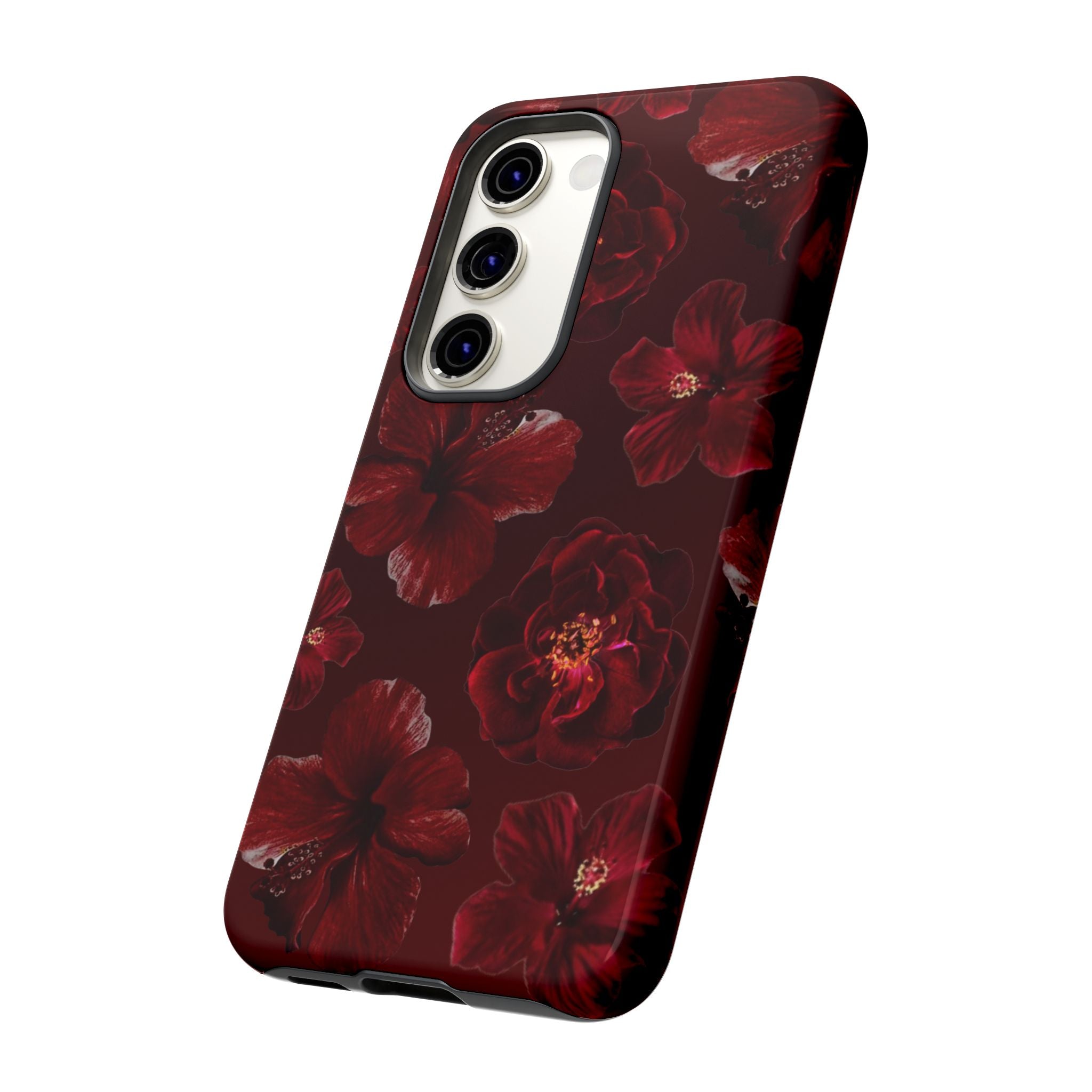 Dark Red Floral Phone Case – Protective Tough Case with Burgundy Roses