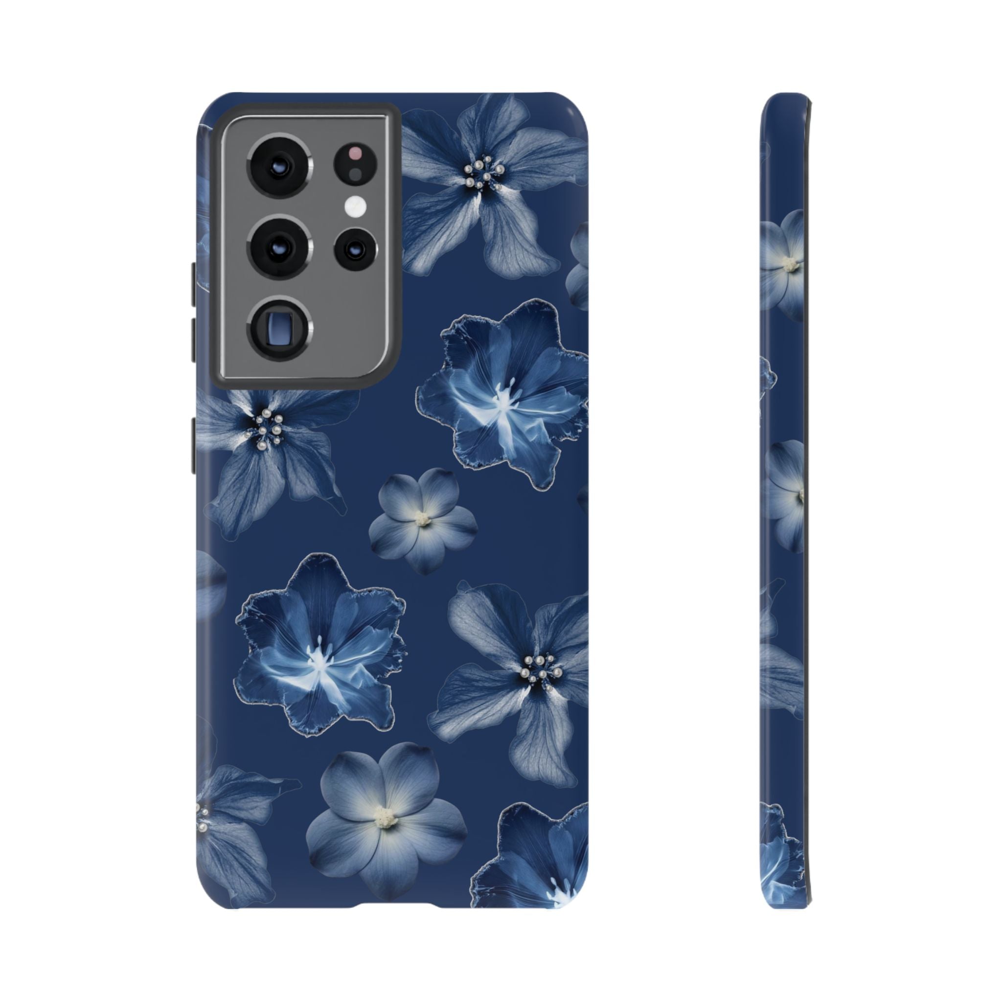 Navy Floral Tough Phone Case — Blue Bloom Protective Cover