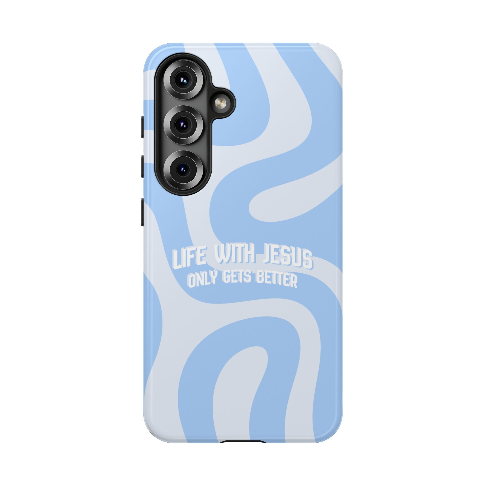 Blue Swirl Phone Case - "Life With Jesus Only Gets Better" Christian iPhone Cover