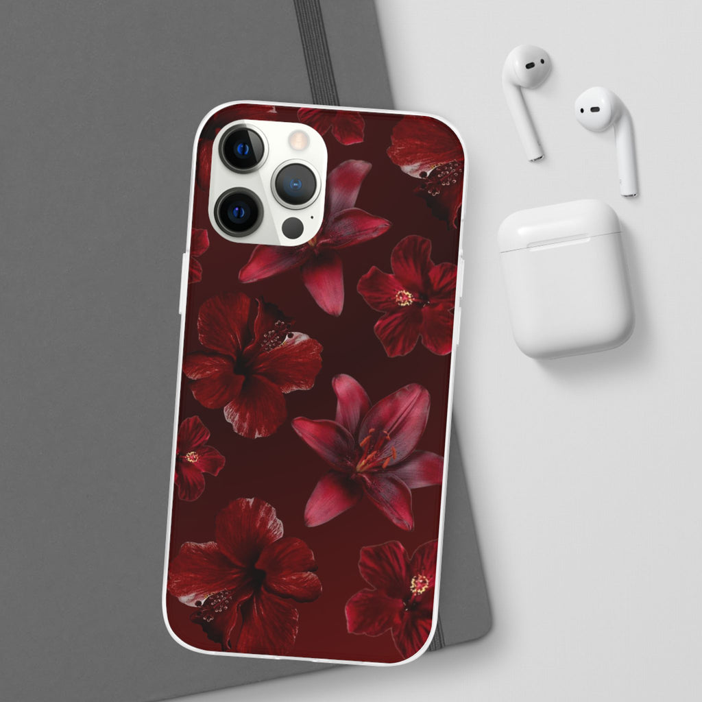 Red Floral Flexi Phone Case – Dark Burgundy Lily Pattern