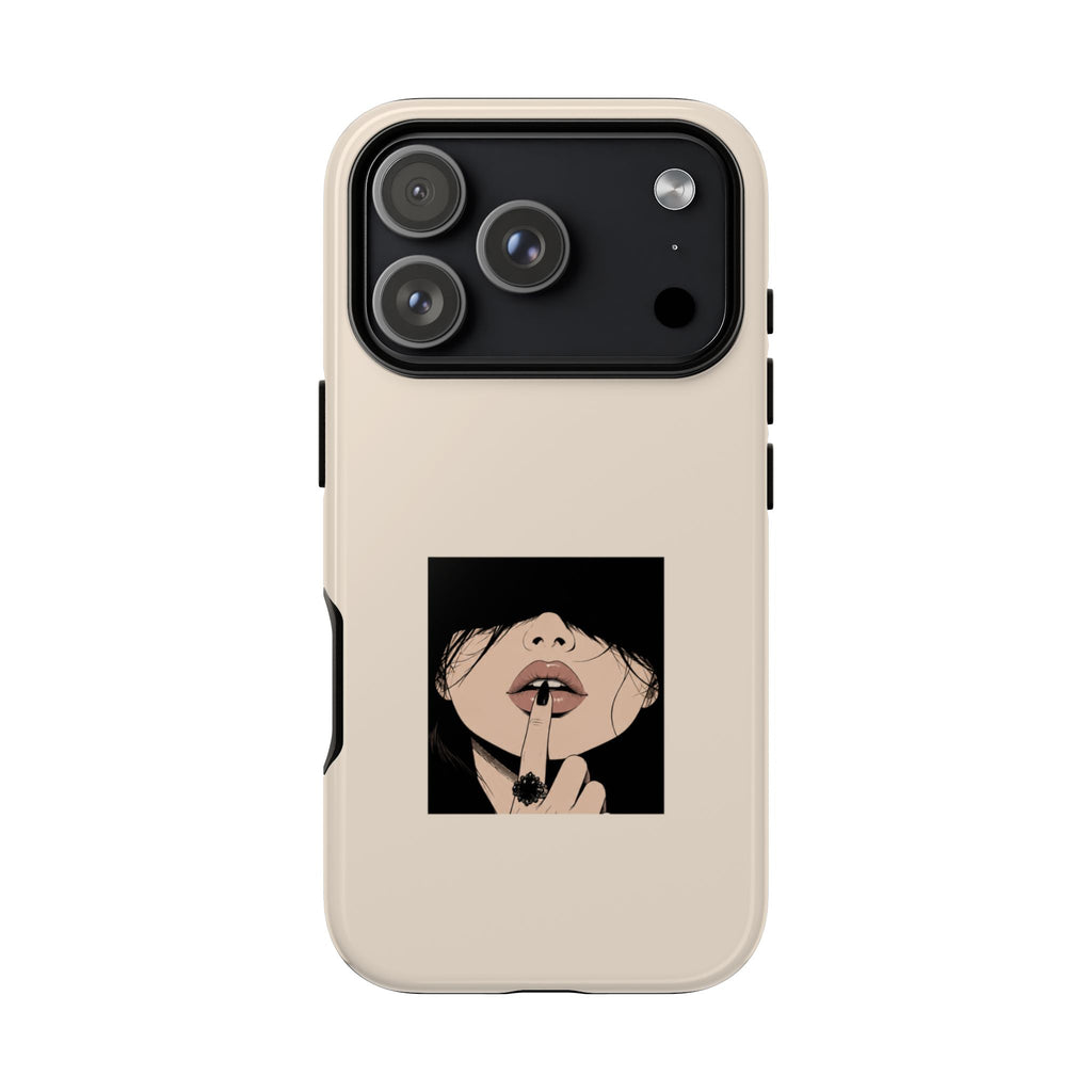 Minimal Anime Girl Shh Design, Edgy Aesthetic Protective Cover