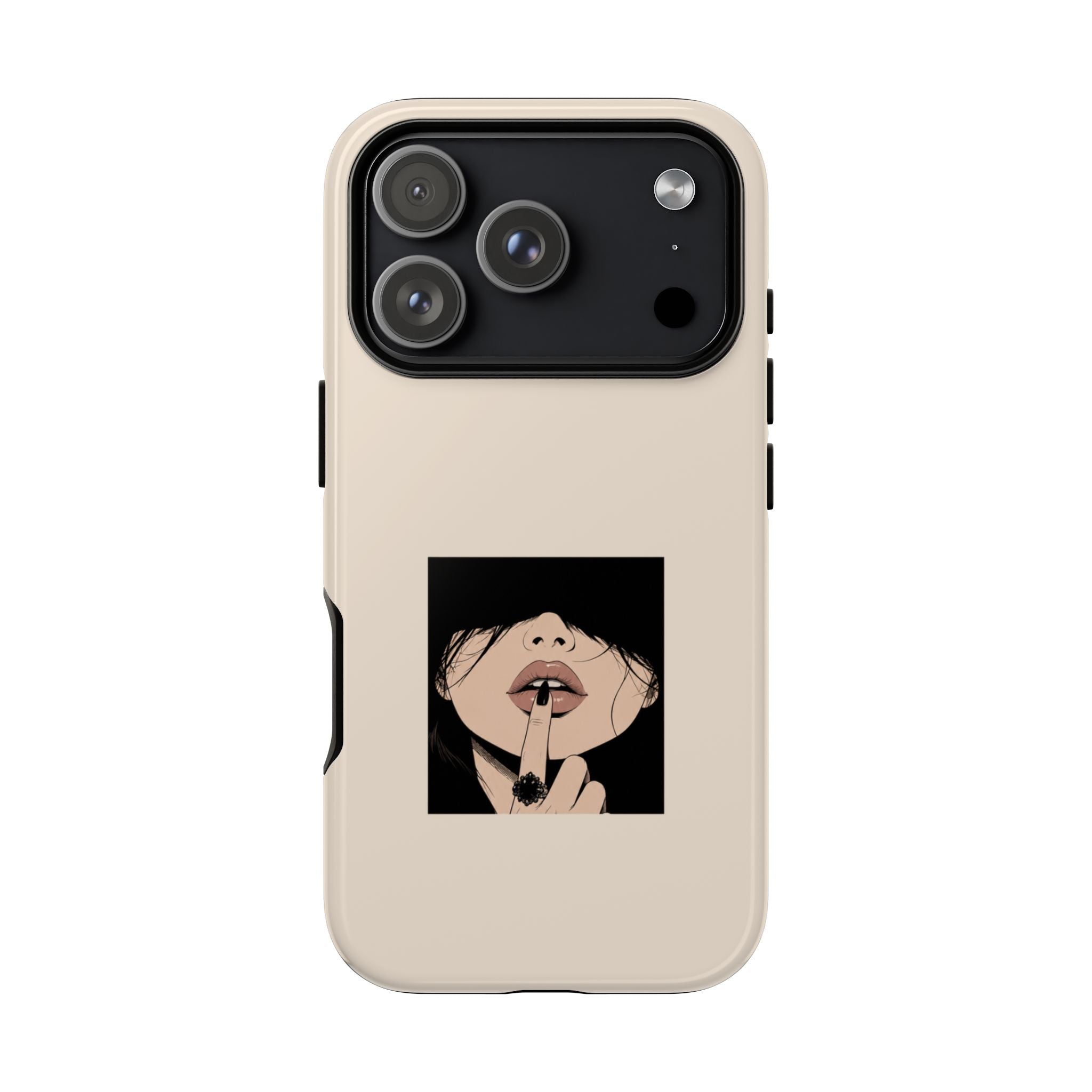 Minimal Anime Girl Shh Design, Edgy Aesthetic Protective Cover
