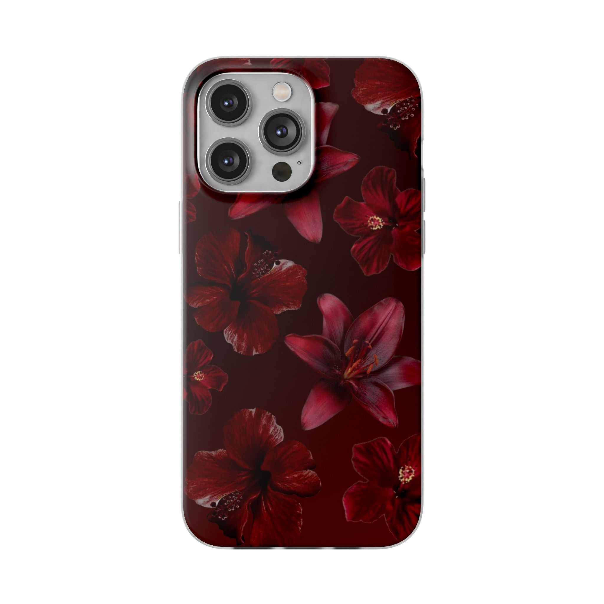 Red Floral Flexi Phone Case – Dark Burgundy Lily Pattern
